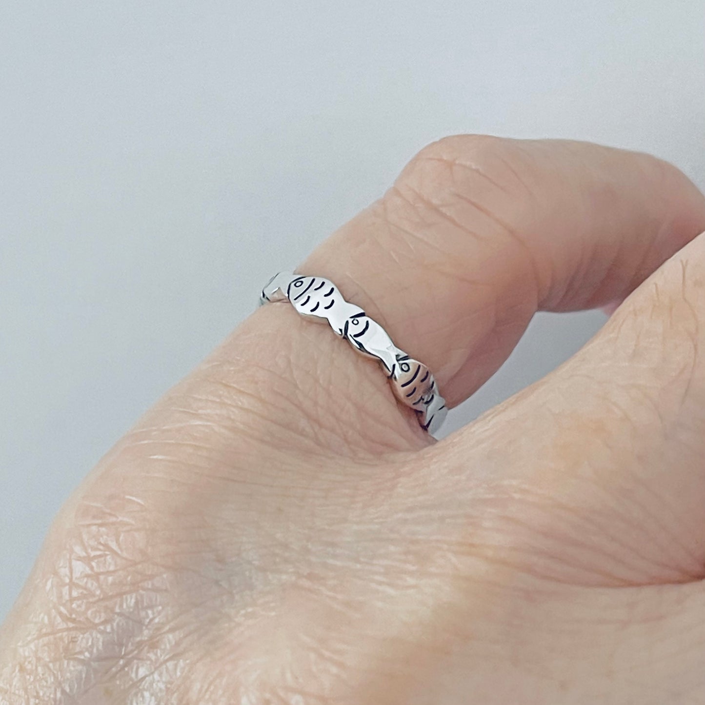 Sterling Silver Eternity Fish Band Ring, Silver Rings, Fishes, Ocean Animals