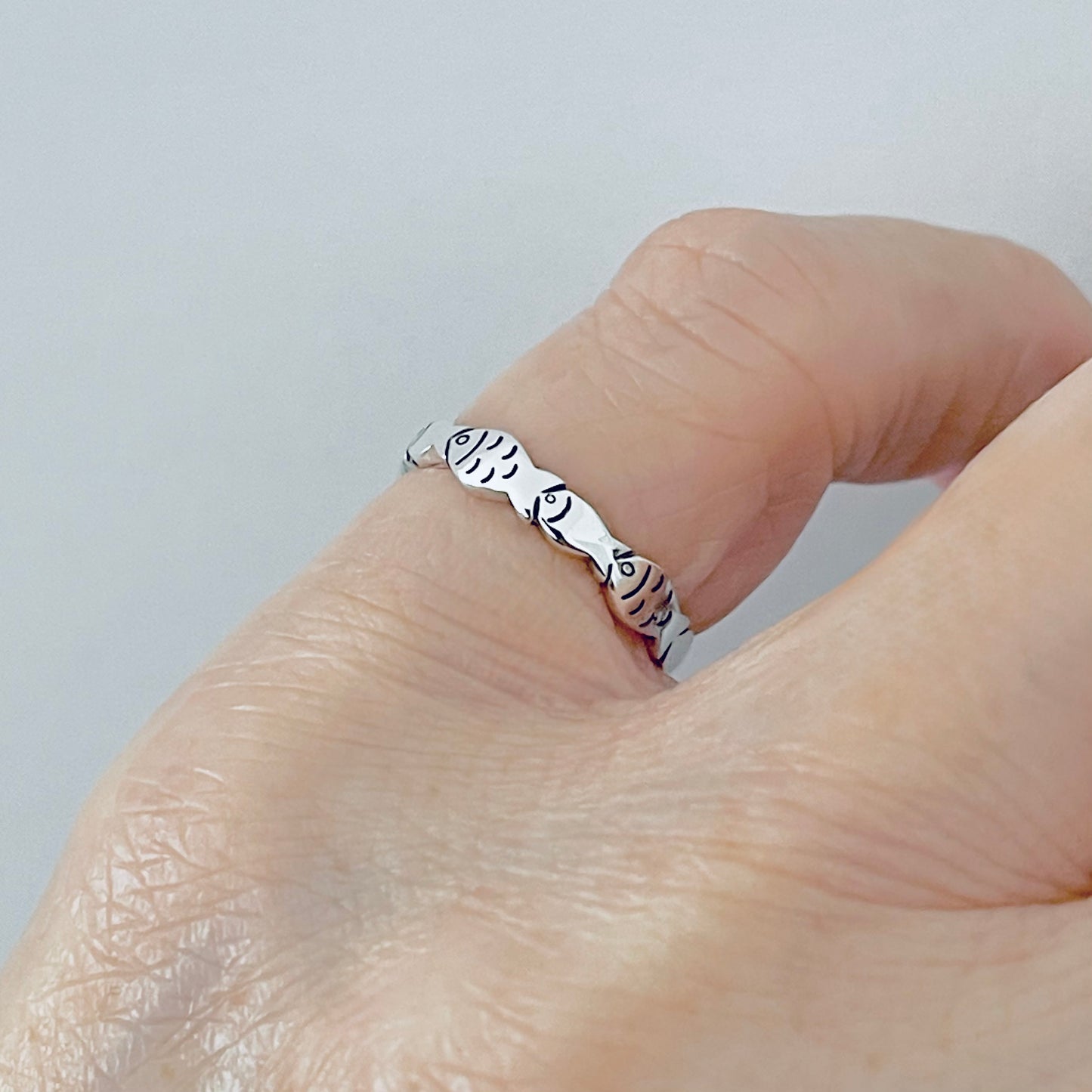 925 Sterling Silver Eternity Fish Band Ring | Christian Ocean Animal Silver Rings
