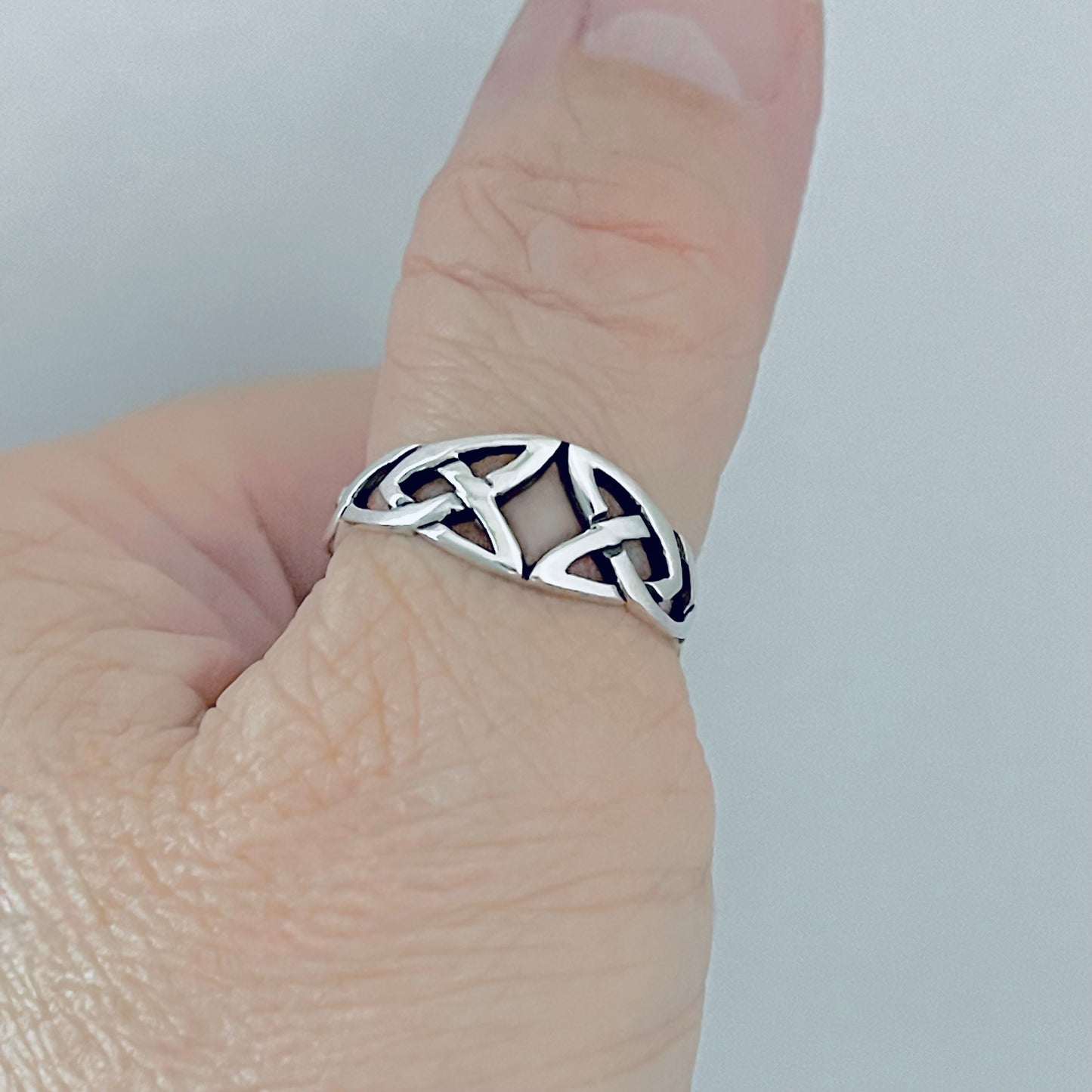 Sterling Silver Double Celtic Knot Ring, Trinity Knots Silver Rings