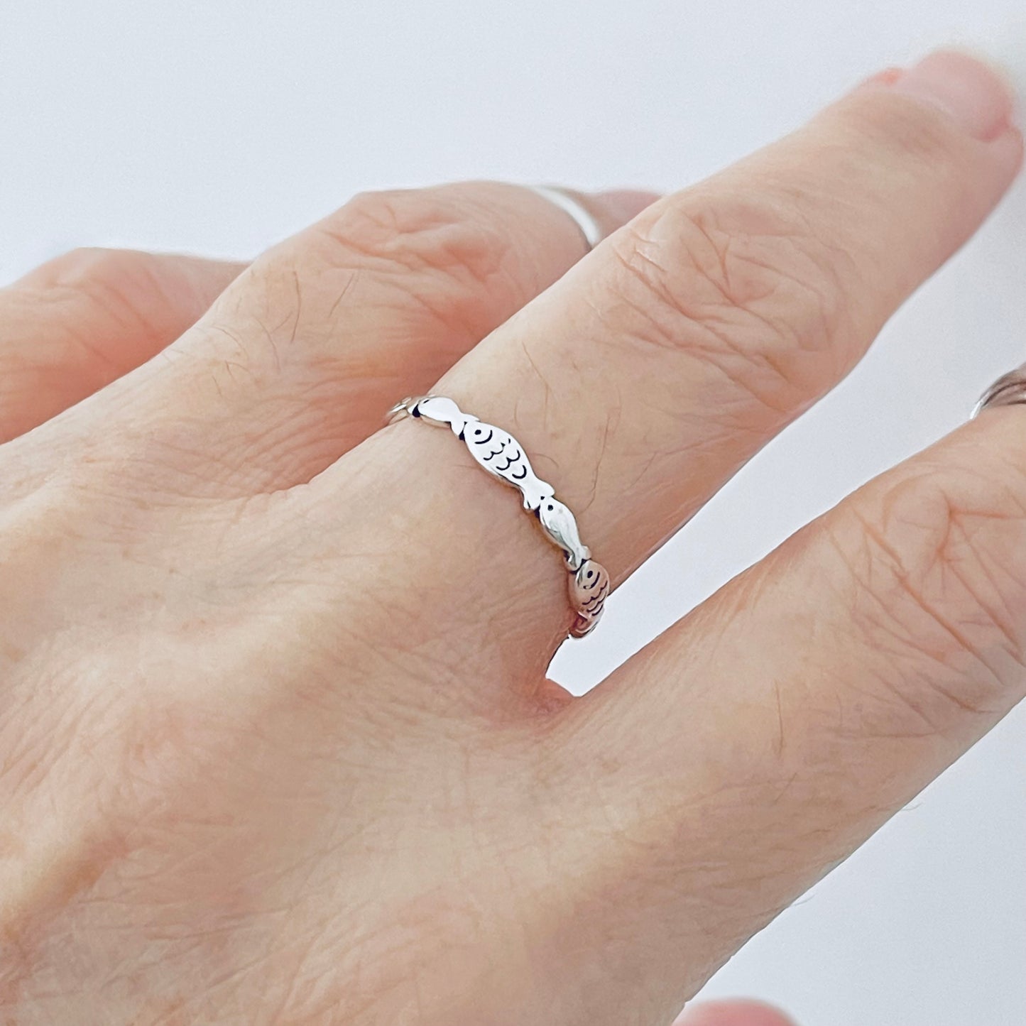 Sterling Silver Little Dainty Eternity Fish Band Ring, Silver Rings, Fishes, Ocean Animals