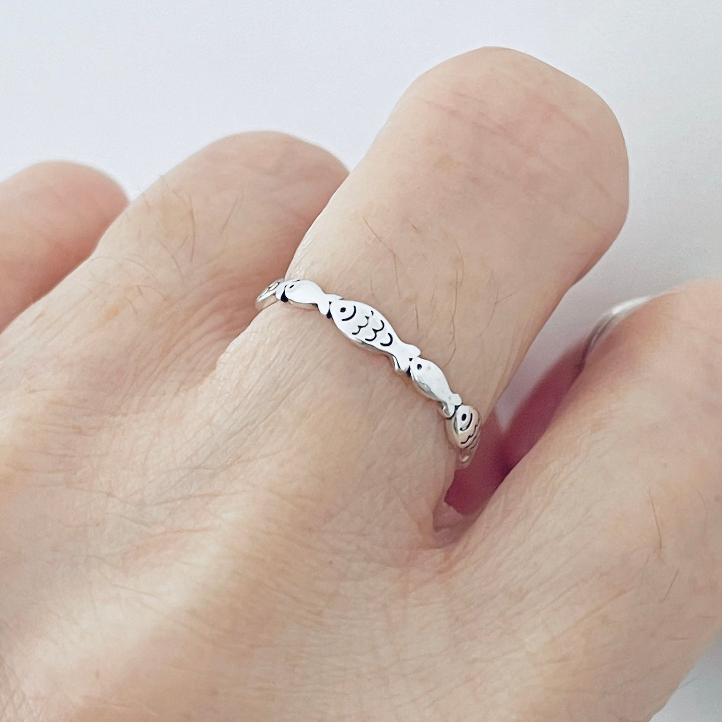 Sterling Silver Little Dainty Eternity Fish Band Ring, Silver Rings, Fishes, Ocean Animals