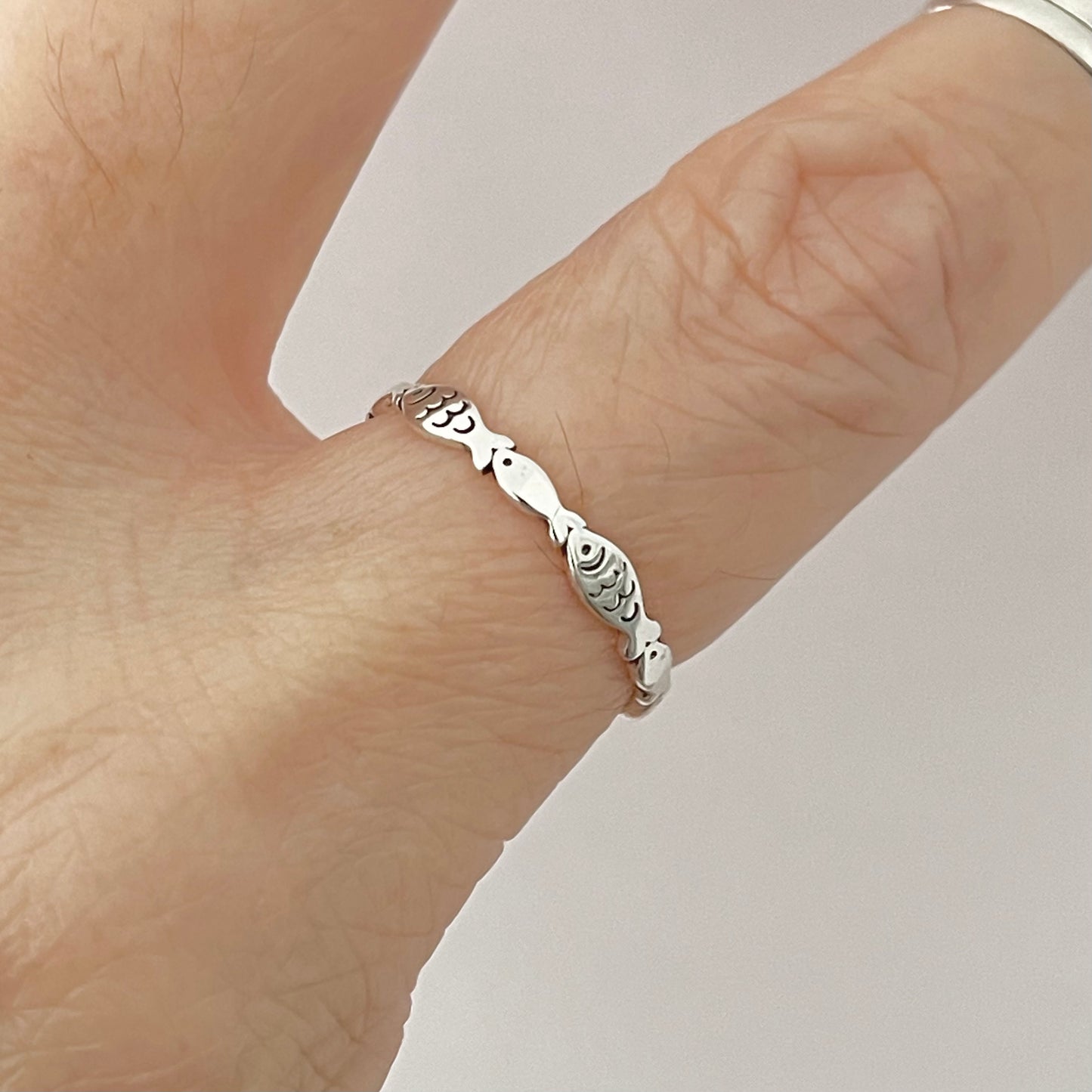 Sterling Silver Little Dainty Eternity Fish Band Ring, Silver Rings, Fishes, Ocean Animals