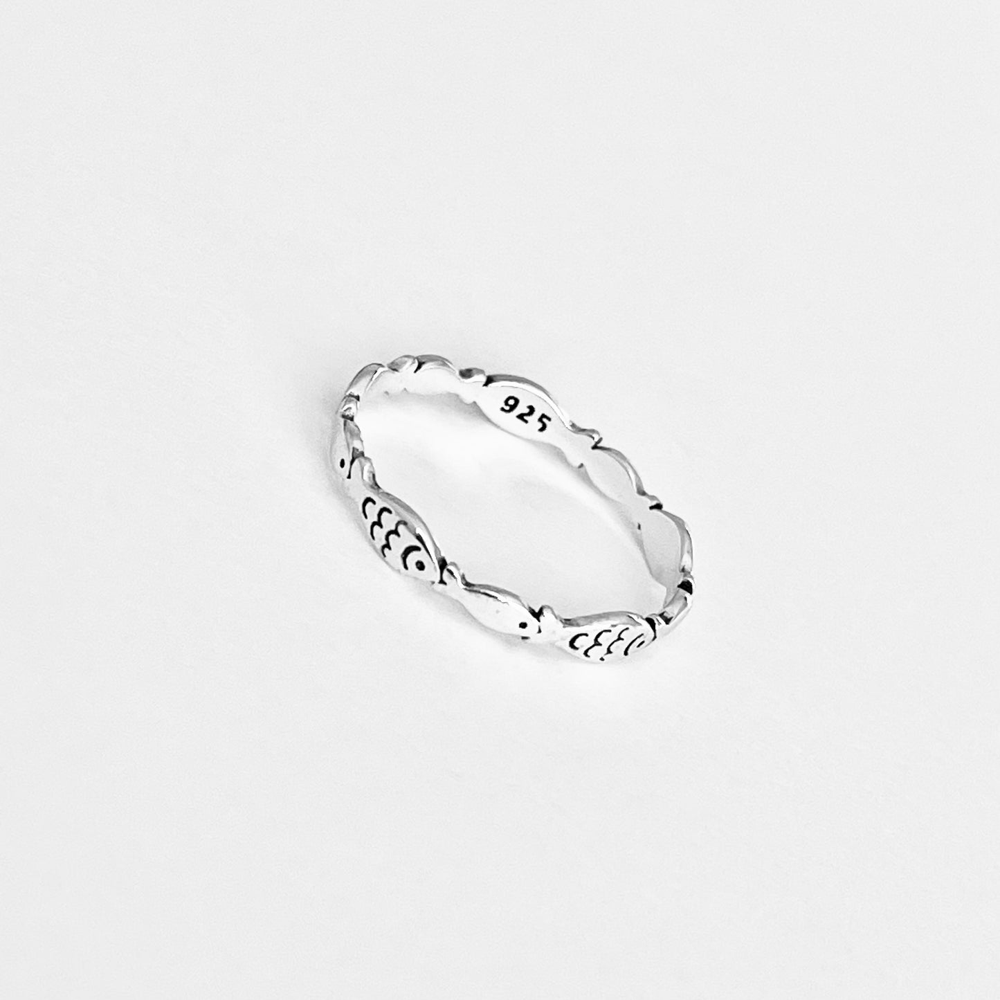 Sterling Silver Little Dainty Eternity Fish Band Ring, Silver Rings, Fishes, Ocean Animals