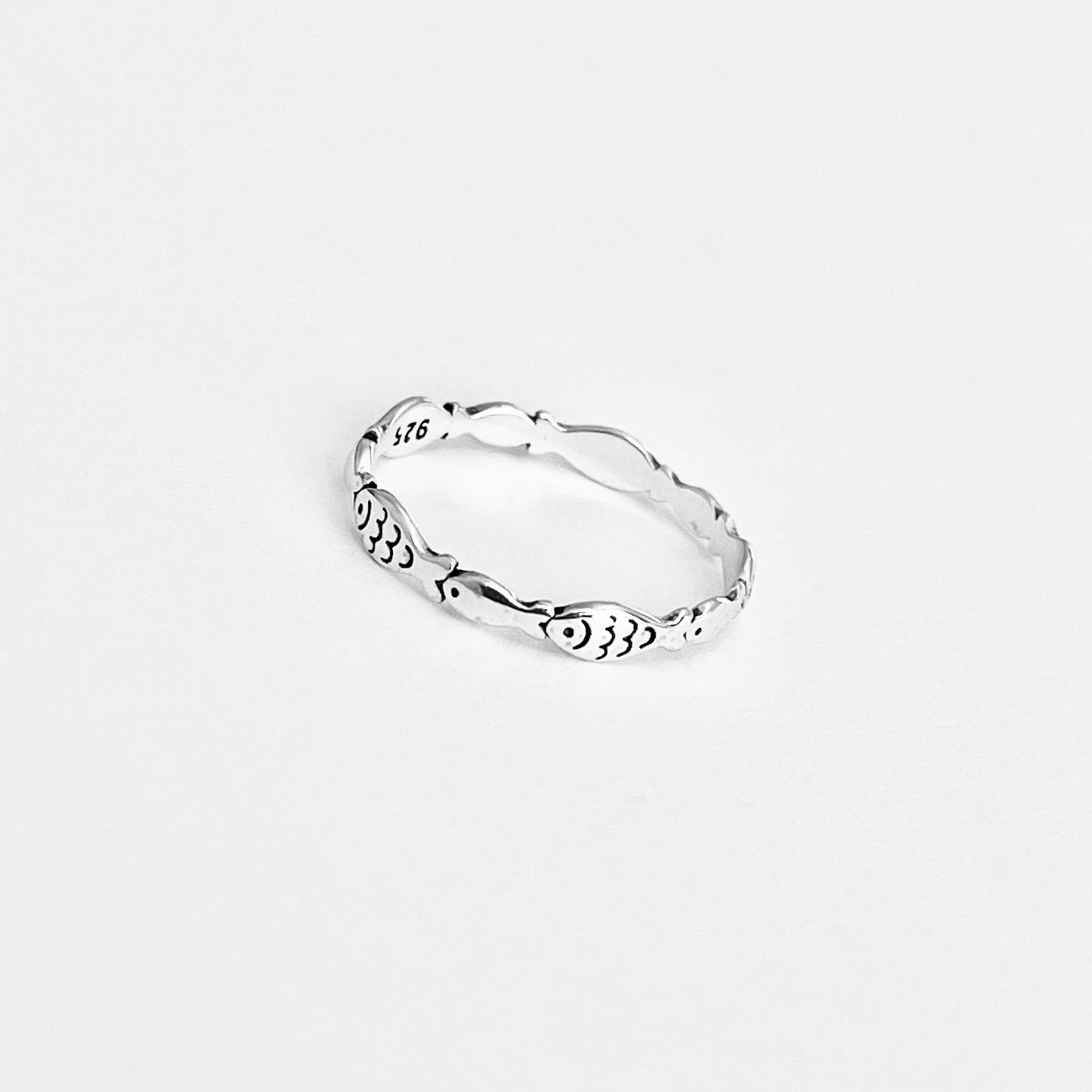 Sterling Silver Little Dainty Eternity Fish Band Ring, Silver Rings, Fishes, Ocean Animals