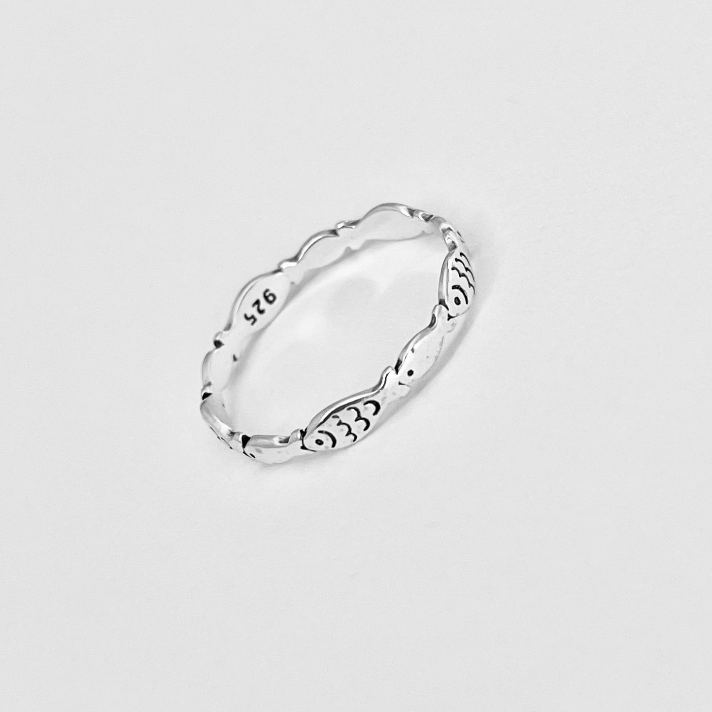 Sterling Silver Little Dainty Eternity Fish Band Ring, Silver Rings, Fishes, Ocean Animals