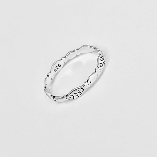 Sterling Silver Little Dainty Eternity Fish Band Ring, Silver Rings, Fishes, Ocean Animals