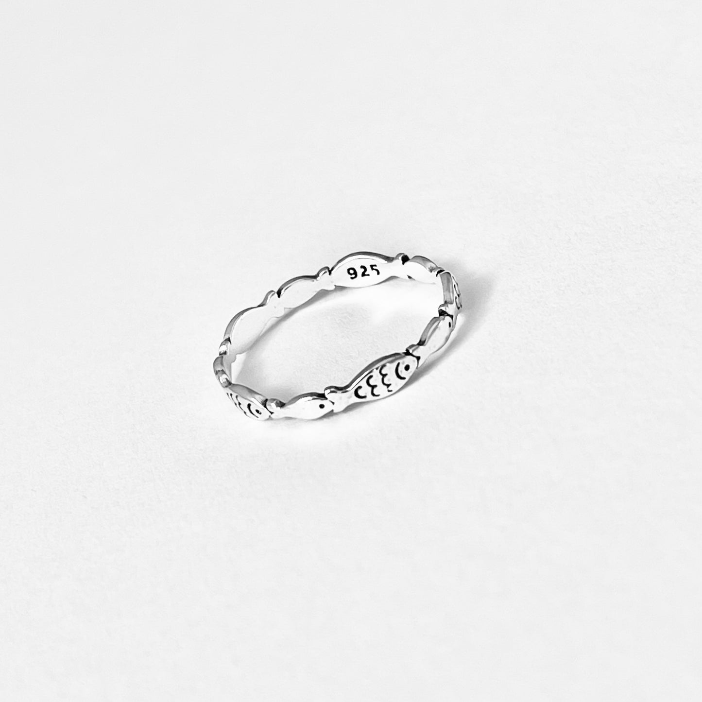 Sterling Silver Little Dainty Eternity Fish Band Ring, Silver Rings, Fishes, Ocean Animals