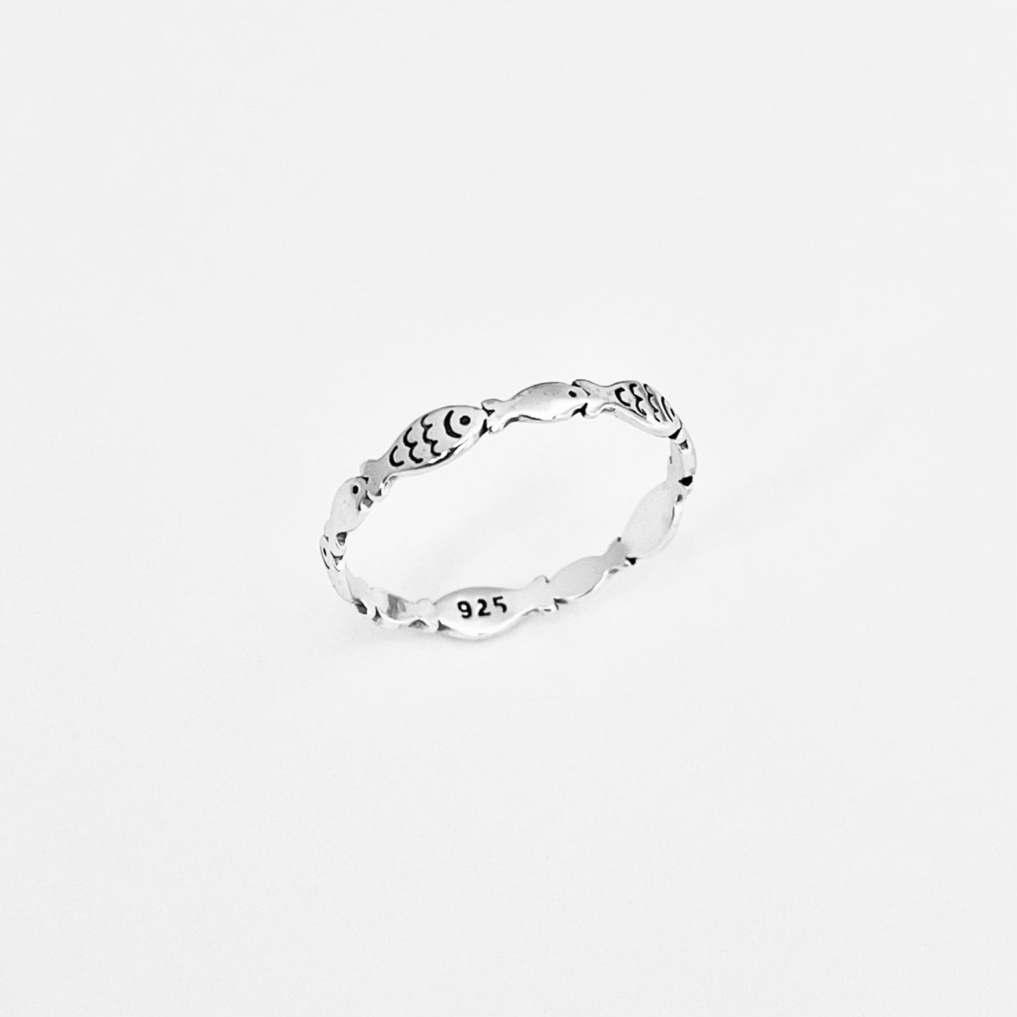 Sterling Silver Little Dainty Eternity Fish Band Ring, Silver Rings, Fishes, Ocean Animals