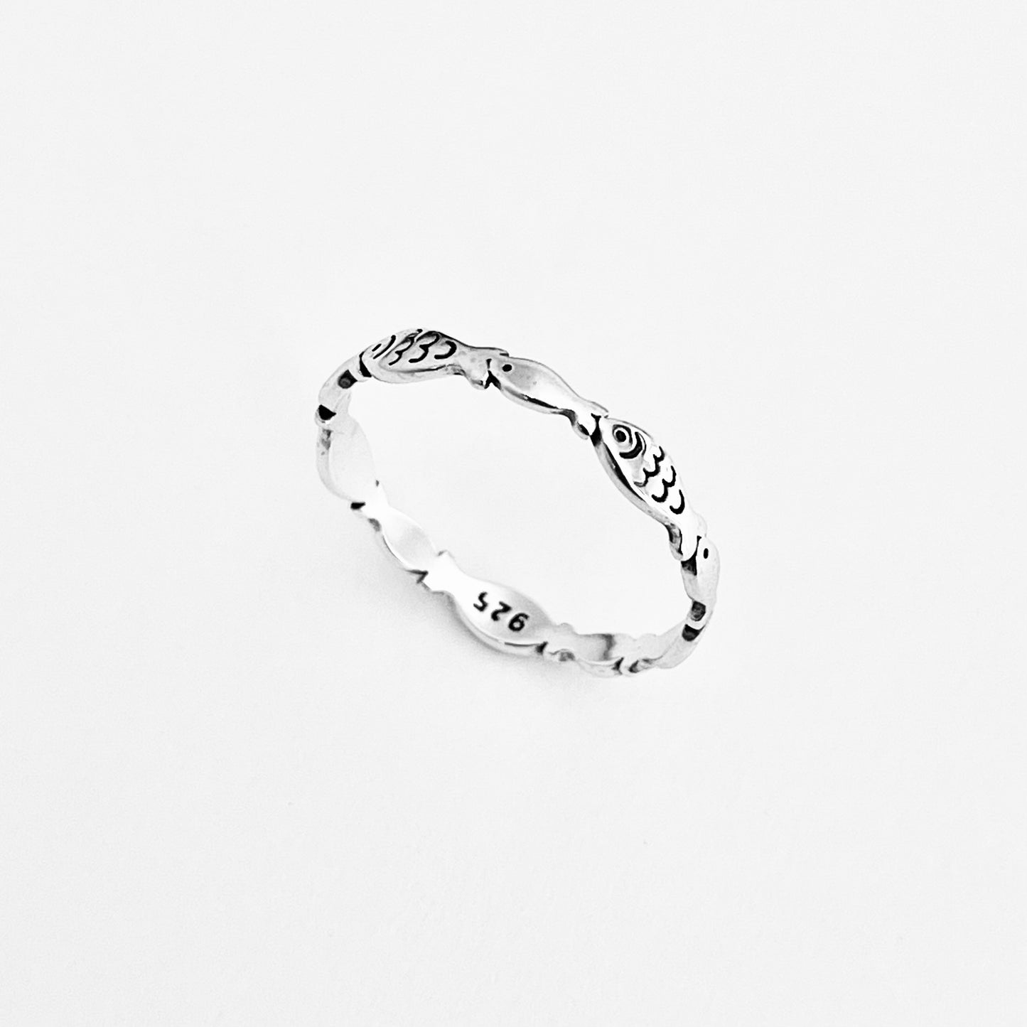 Sterling Silver Little Dainty Eternity Fish Band Ring, Silver Rings, Fishes, Ocean Animals