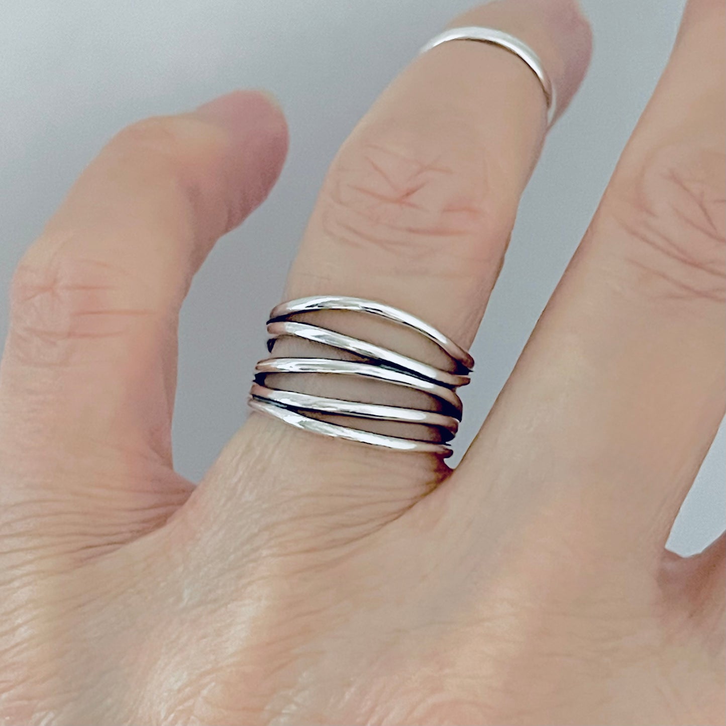 Sterling Silver Multiple Bands Wraparound Ring, Statement Boho Jewelry