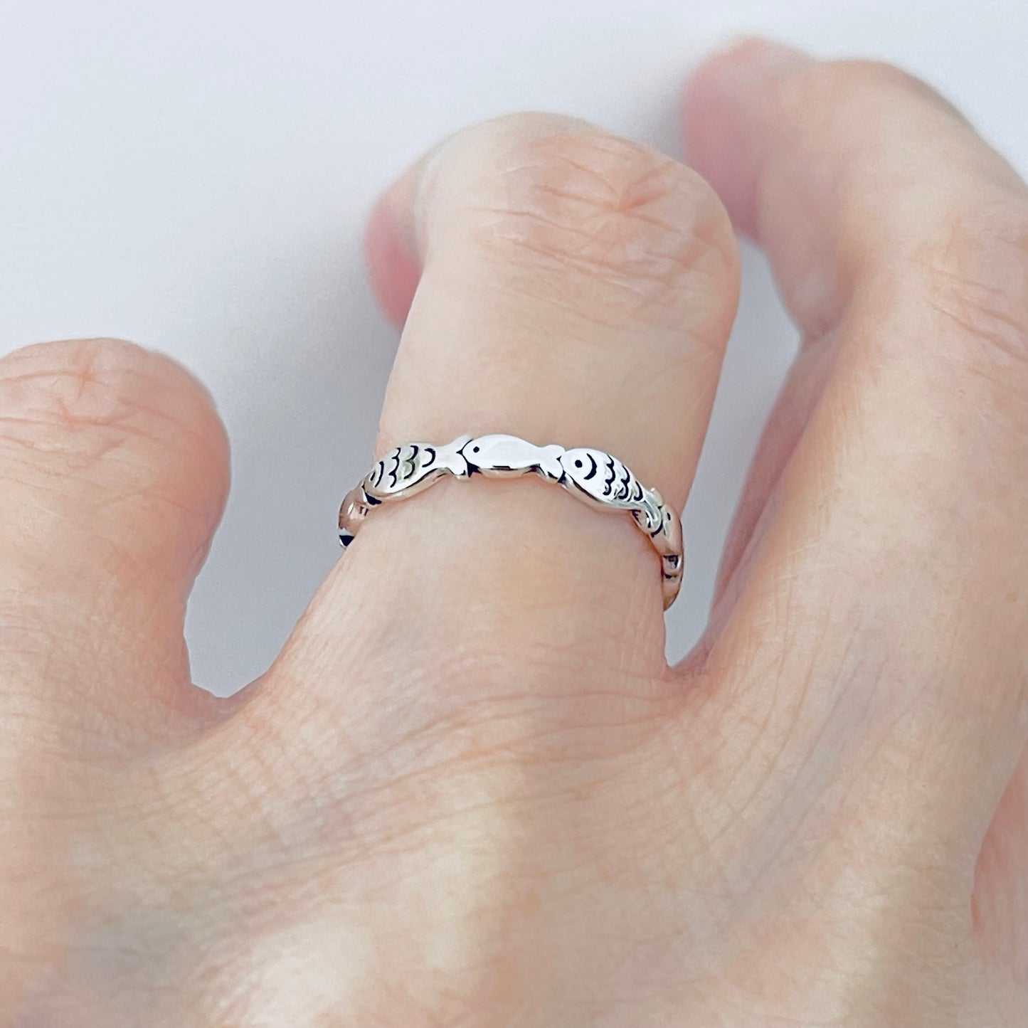 Sterling Silver Little Dainty Eternity Fish Band Ring | Christian & Ocean-Inspired Jewelry