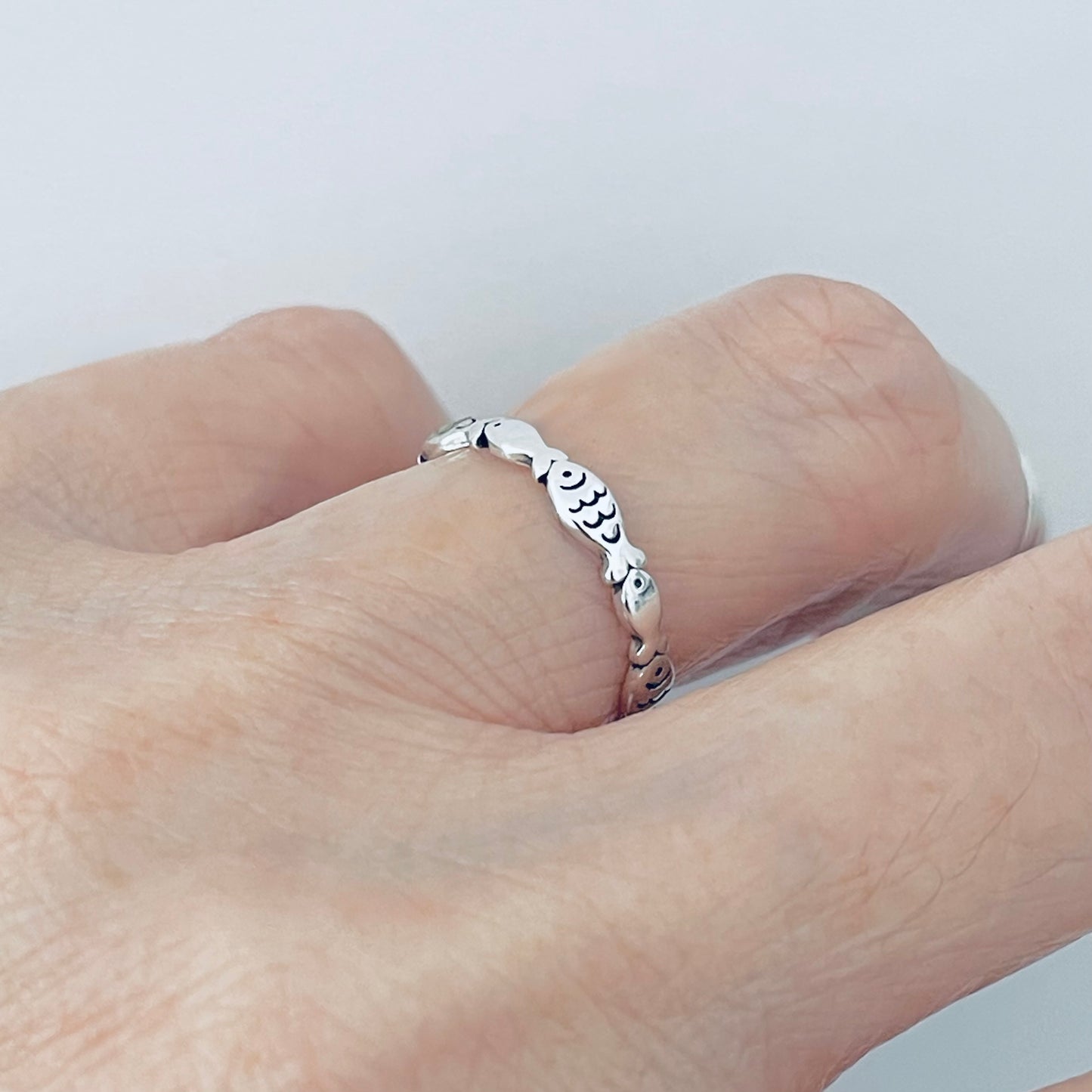 Sterling Silver Little Dainty Eternity Fish Band Ring, Silver Rings, Fishes, Ocean Animals