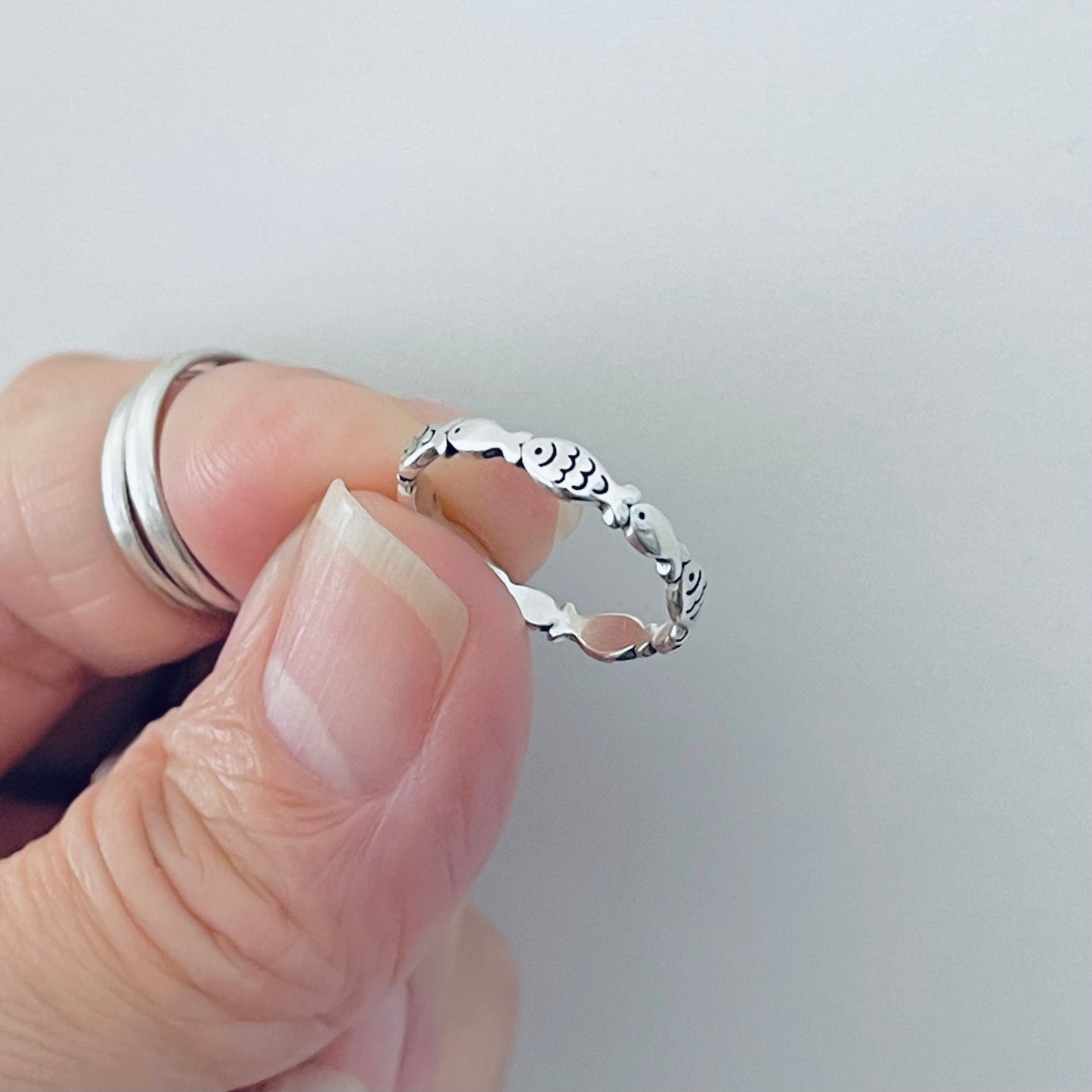 Sterling Silver Little Dainty Eternity Fish Band Ring, Silver Rings, Fishes, Ocean Animals