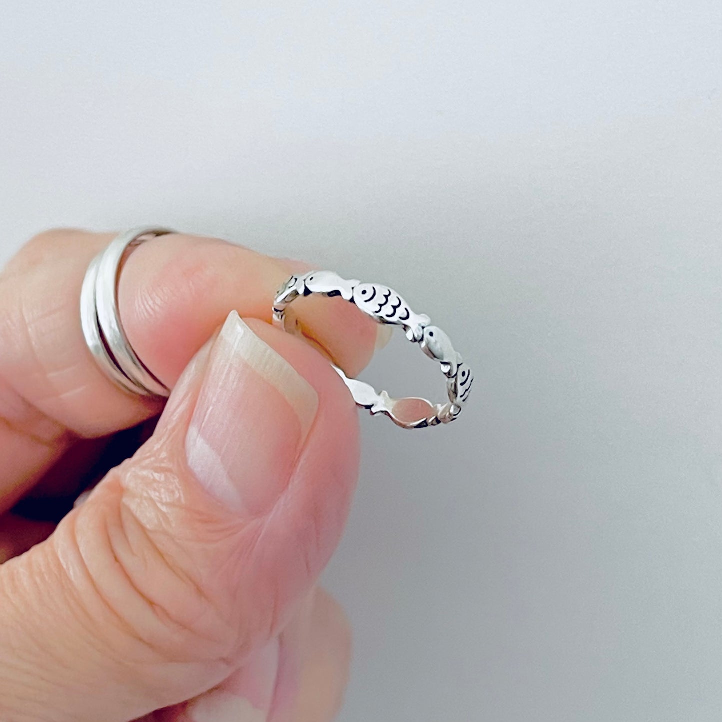 Sterling Silver Little Dainty Eternity Fish Band Ring | Christian & Ocean-Inspired Jewelry