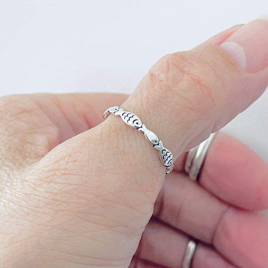 Sterling Silver Little Dainty Eternity Fish Band Ring | Christian & Ocean-Inspired Jewelry