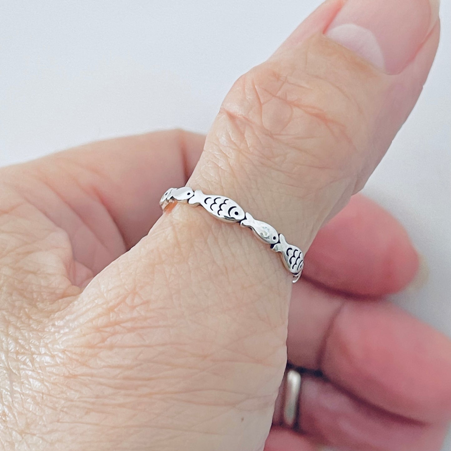 Sterling Silver Little Dainty Eternity Fish Band Ring, Silver Rings, Fishes, Ocean Animals