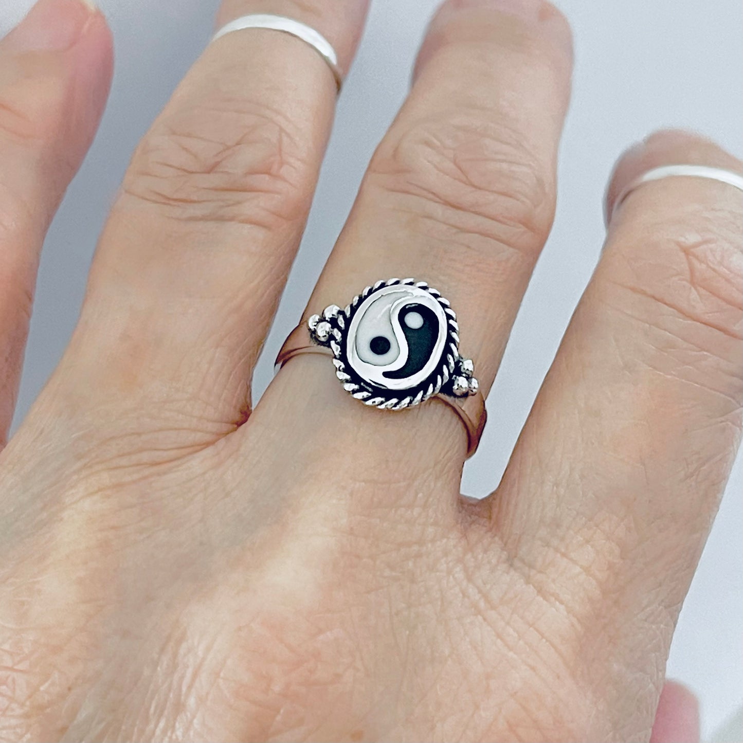 Sterling Silver Oval Yin Yang Ring with Braid and925 Sterling Silver Oval Yin Yang Ring | Yoga & Balance of Life Silver Ring Dots, Yoga Ring, Silver Rings, Balance of Life
