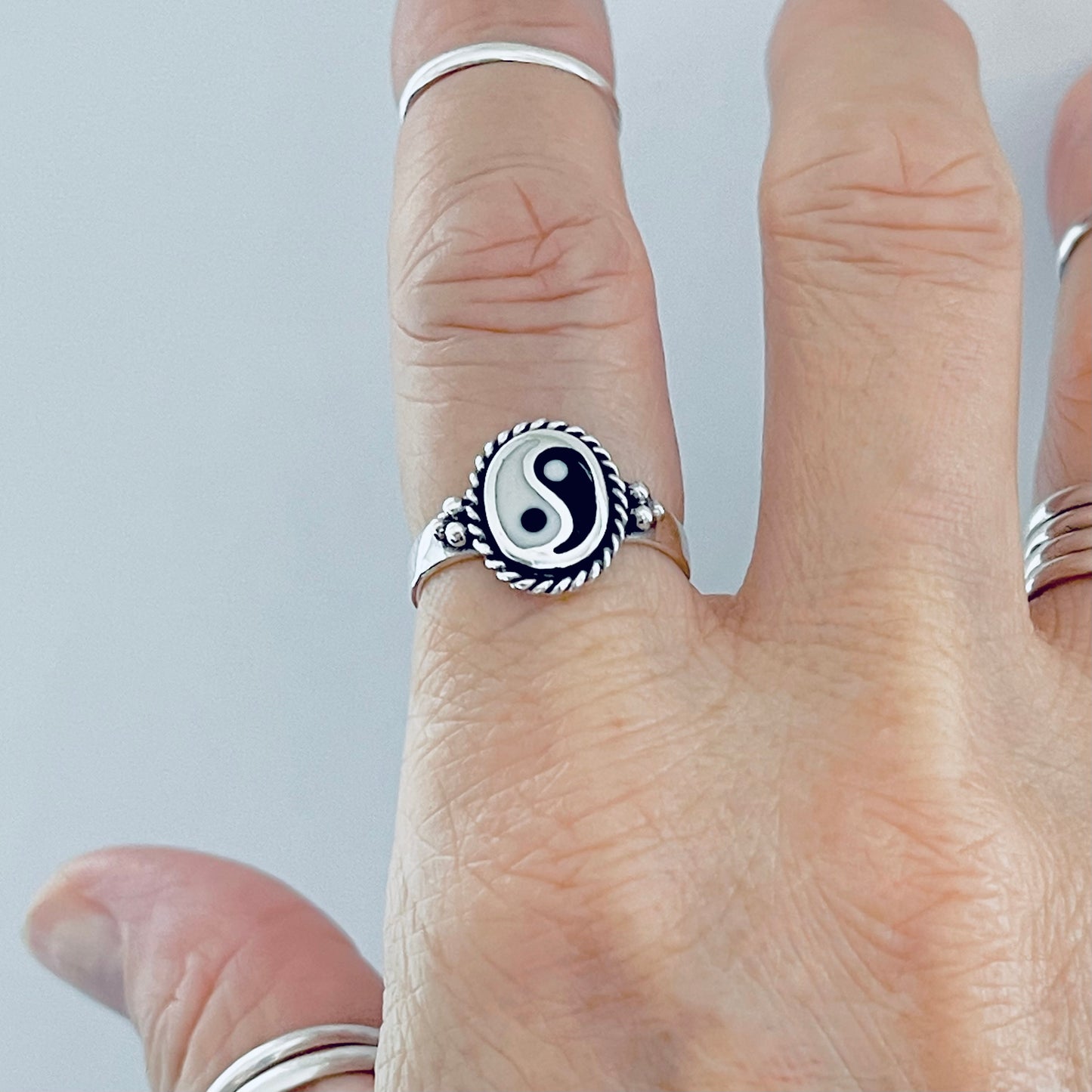 Sterling Silver Oval Yin Yang Ring with Braid and925 Sterling Silver Oval Yin Yang Ring | Yoga & Balance of Life Silver Ring Dots, Yoga Ring, Silver Rings, Balance of Life
