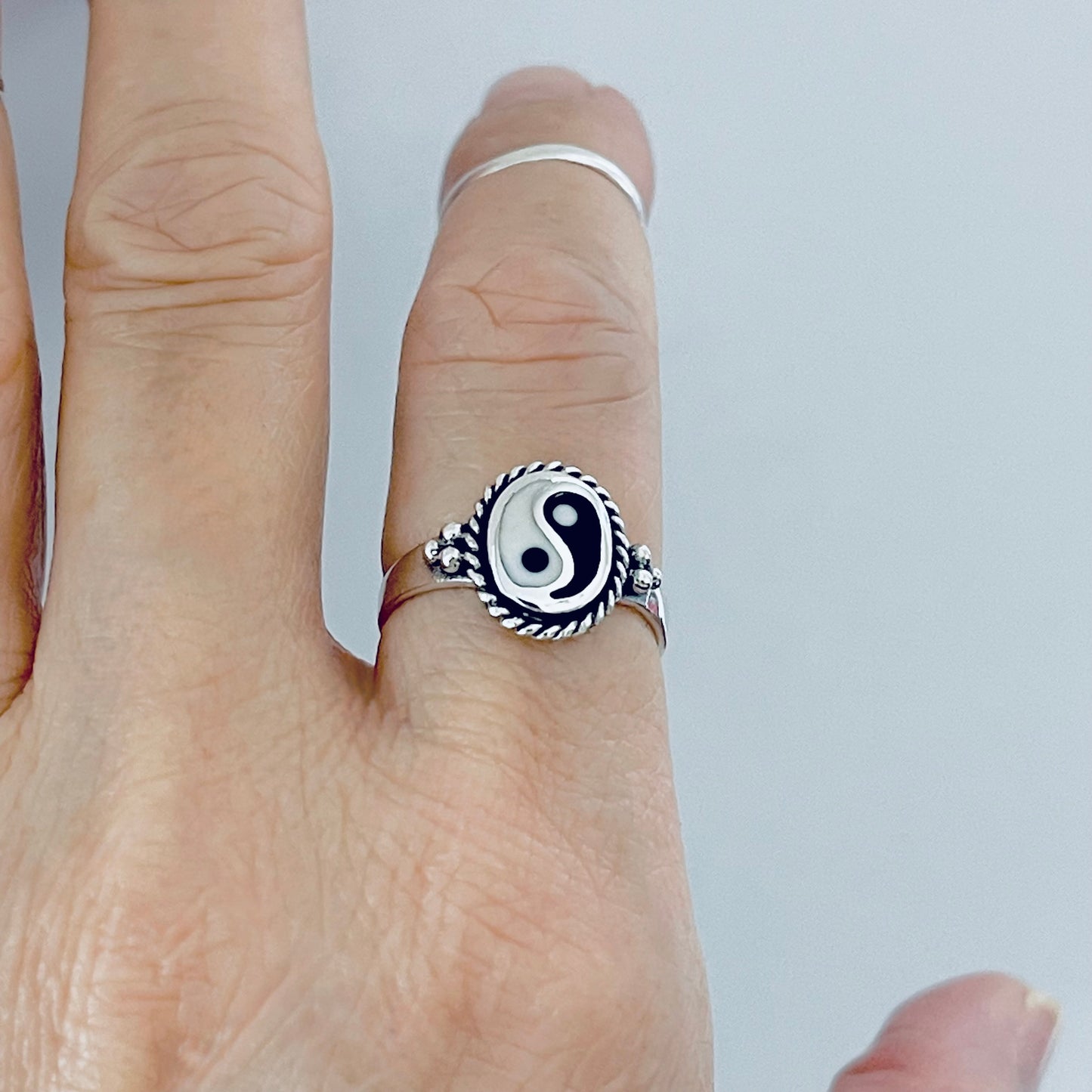 Sterling Silver Oval Yin Yang Ring with Braid and925 Sterling Silver Oval Yin Yang Ring | Yoga & Balance of Life Silver Ring Dots, Yoga Ring, Silver Rings, Balance of Life
