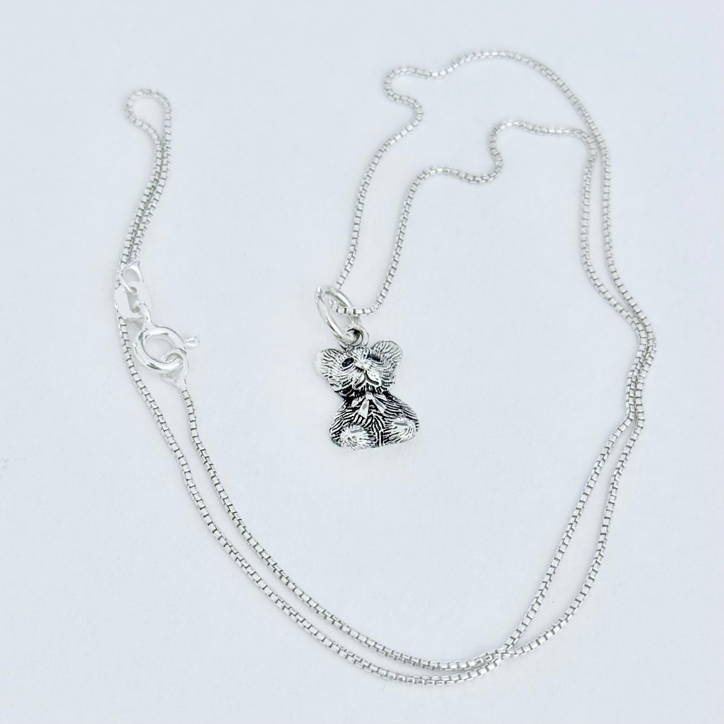 Sterling Silver Small Teddy Bear Necklace, Silver Chain, Stuffed Animal Jewelry