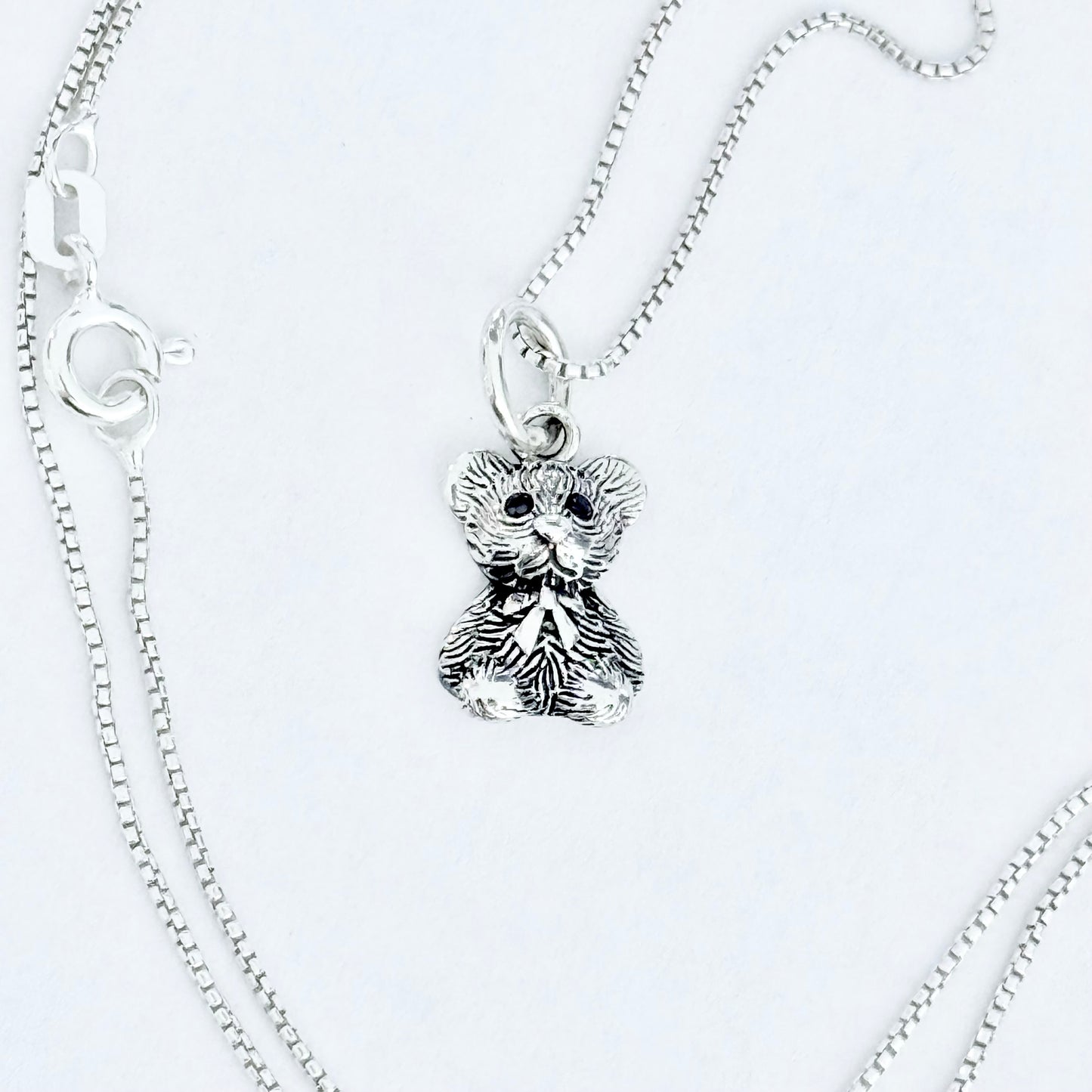 Sterling Silver Small Teddy Bear Necklace, Silver Chain, Stuffed Animal Jewelry