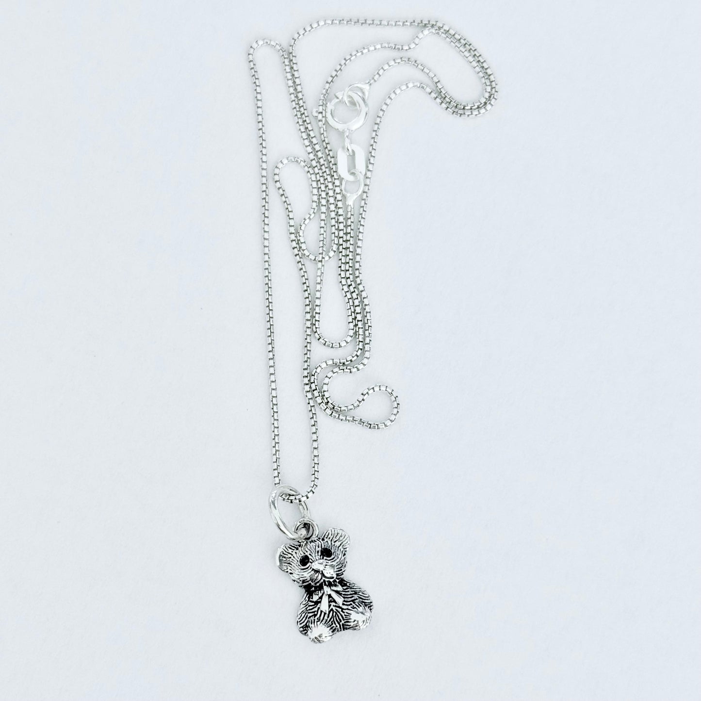 Sterling Silver Small Teddy Bear Necklace, Silver Chain, Stuffed Animal Jewelry