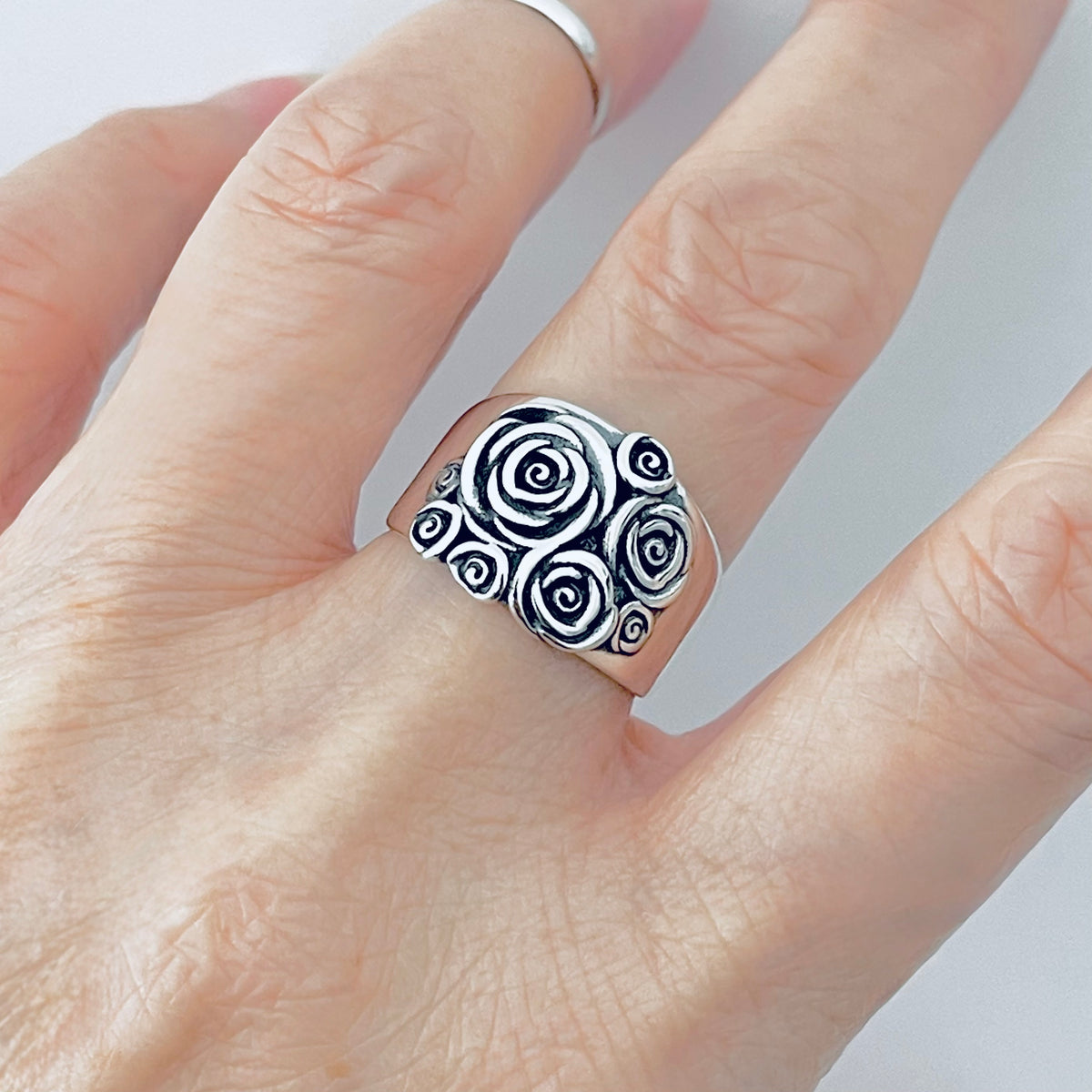 925 Sterling Silver Statement Bouquet of Roses Ring | Love Rose Flower Silver Rings