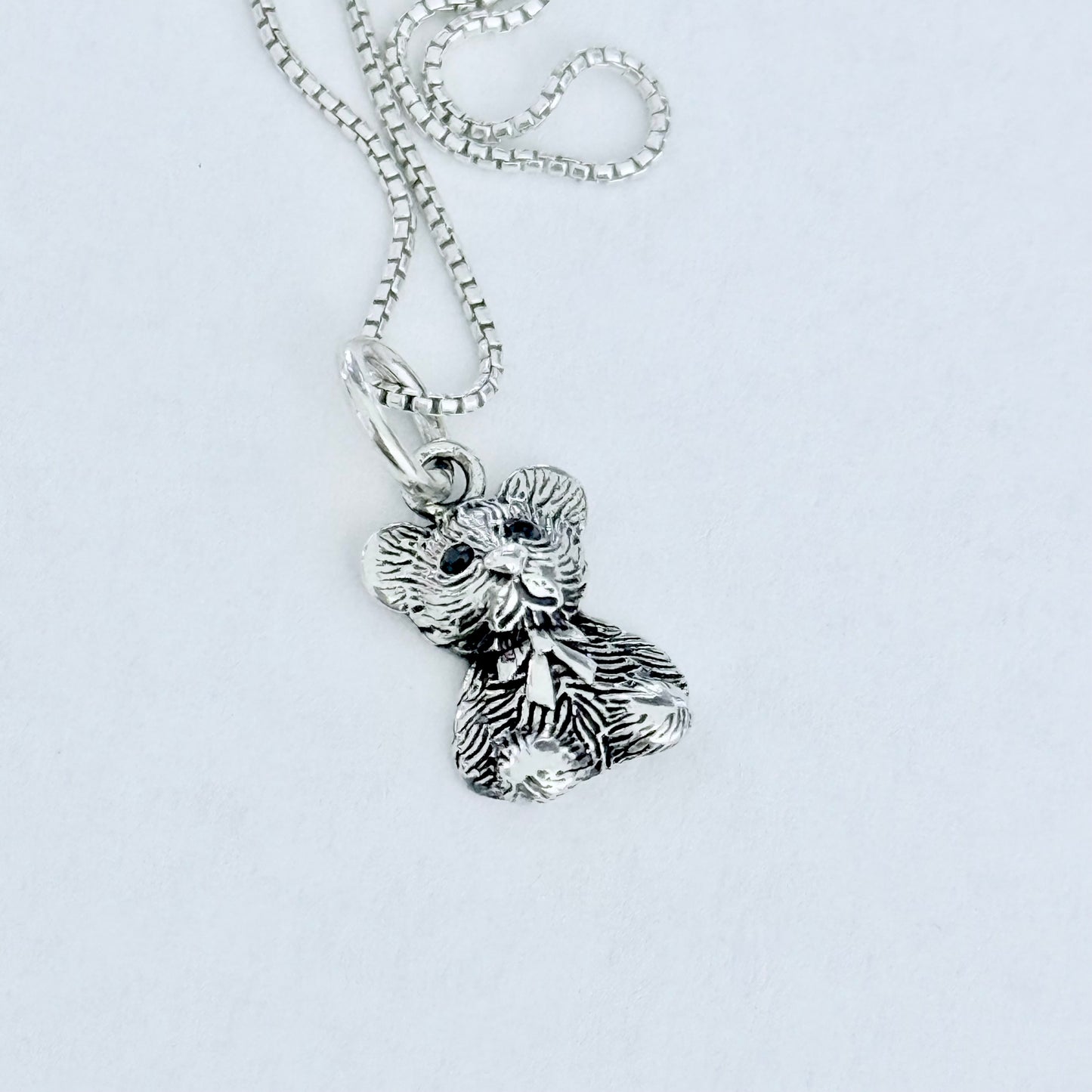 Sterling Silver Small Teddy Bear Necklace, Silver Chain, Stuffed Animal Jewelry