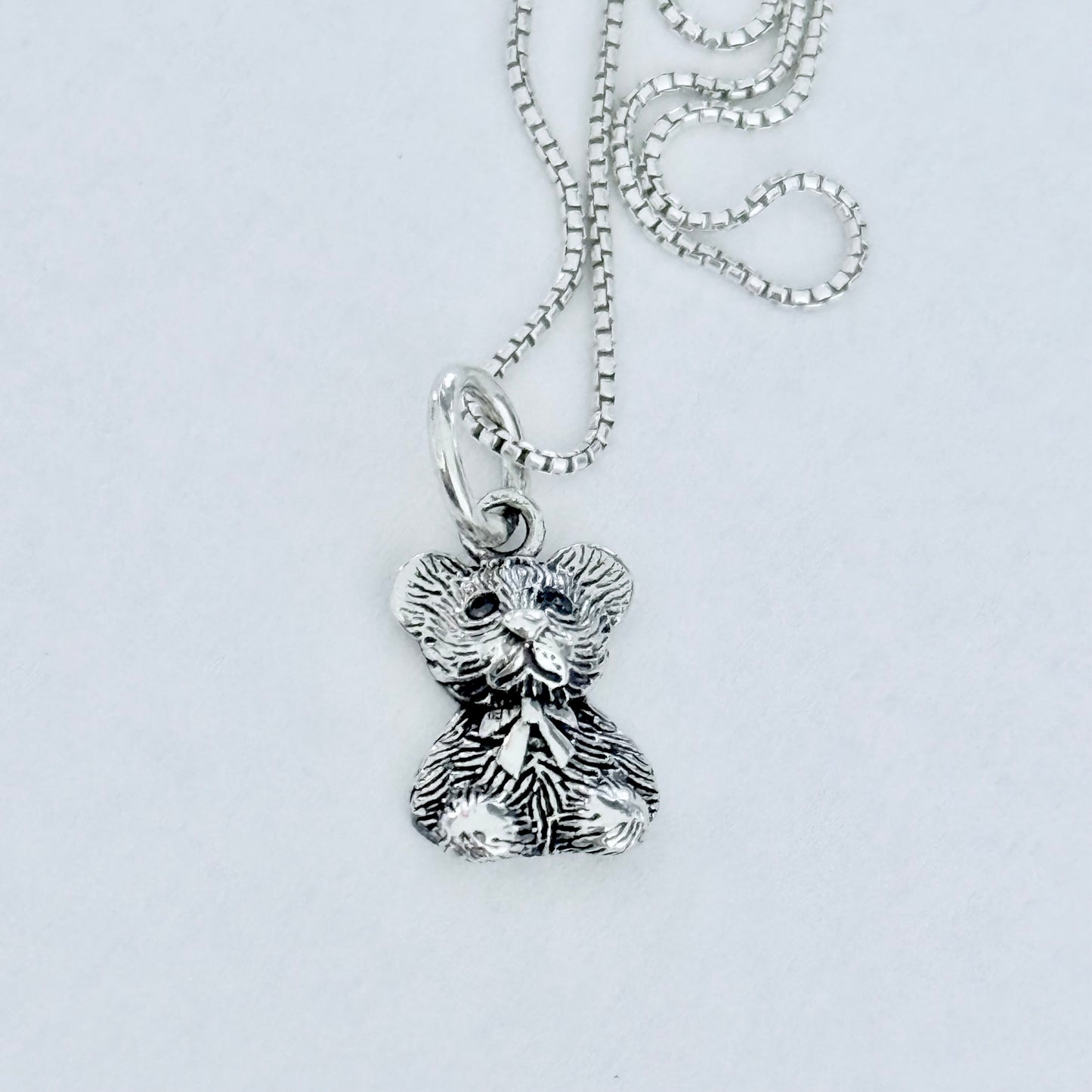 Sterling Silver Small Teddy Bear Necklace, Silver Chain, Stuffed Animal Jewelry