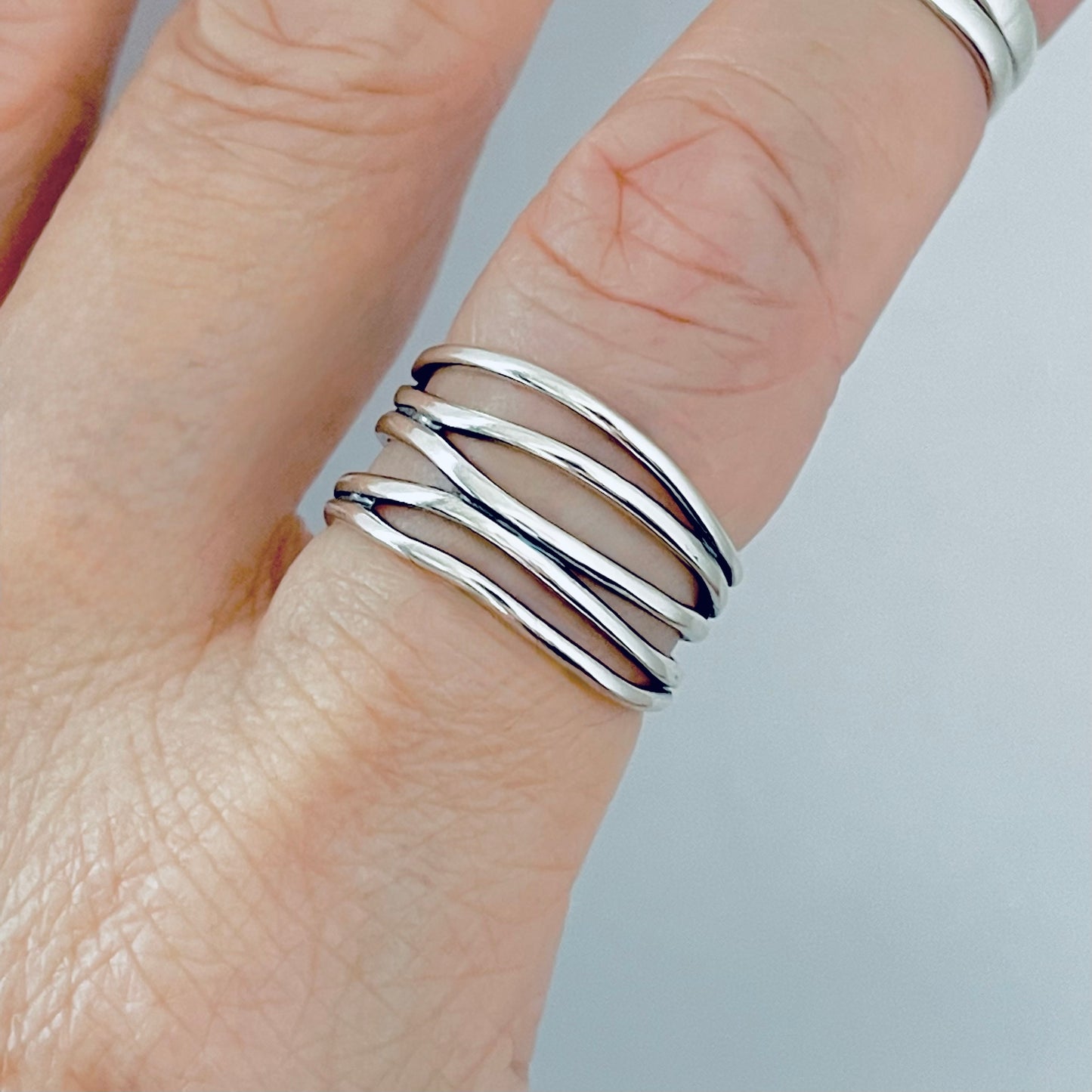 Sterling Silver Multiple Bands Wraparound Ring, Statement Boho Jewelry