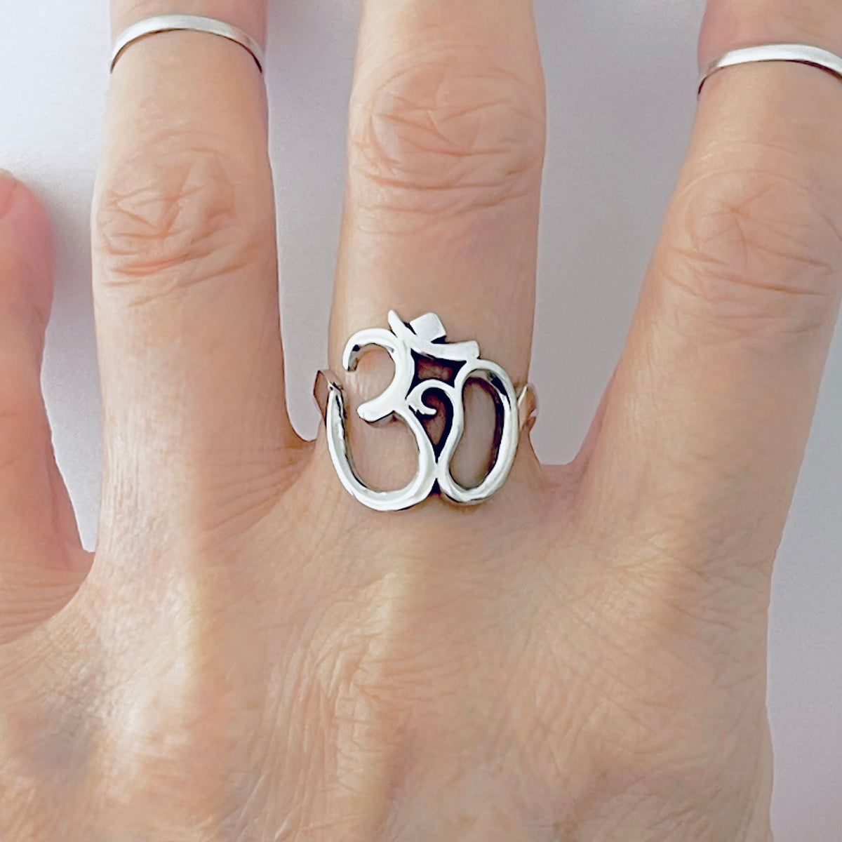 925 Sterling Silver Large OM Sign Ring | Bold Yoga Meditation Statement Silver Rings