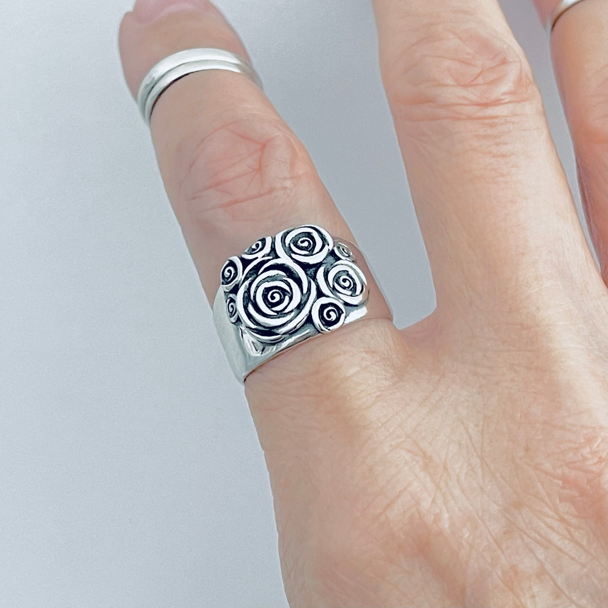 925 Sterling Silver Statement Bouquet of Roses Ring | Love Rose Flower Silver Rings