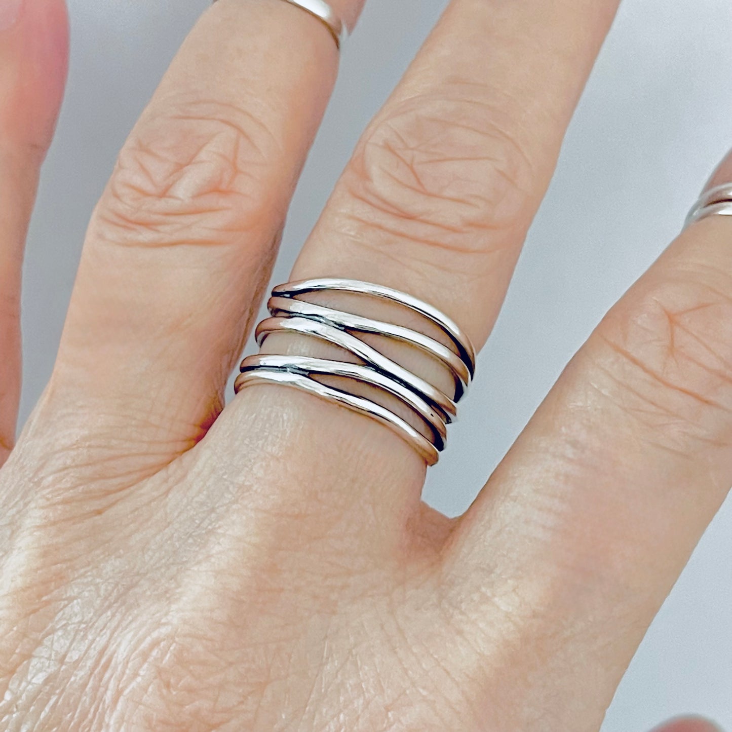 Sterling Silver Multiple Bands Wraparound Ring, Statement Boho Jewelry