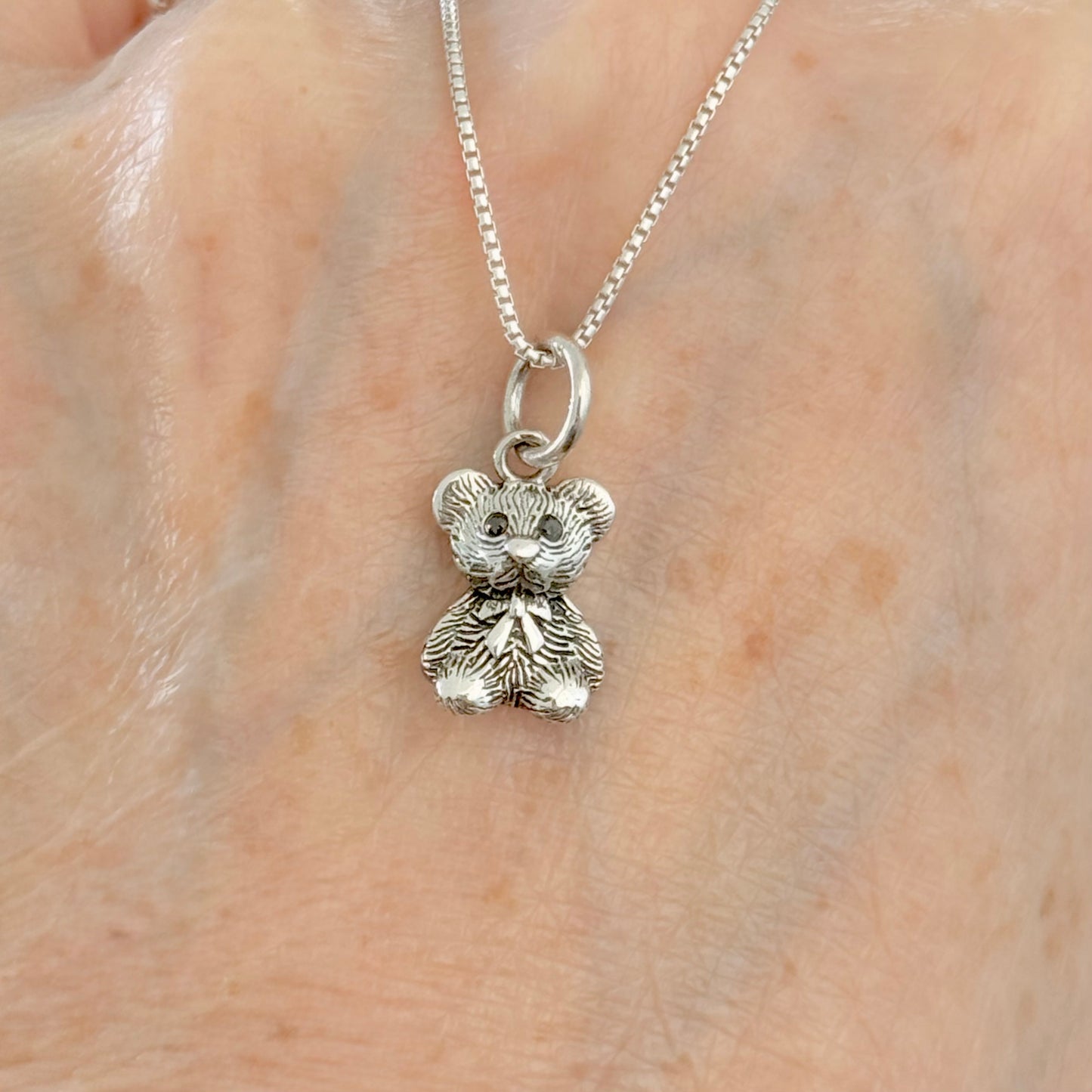 Sterling Silver Small Teddy Bear Necklace, Silver Chain, Stuffed Animal Jewelry