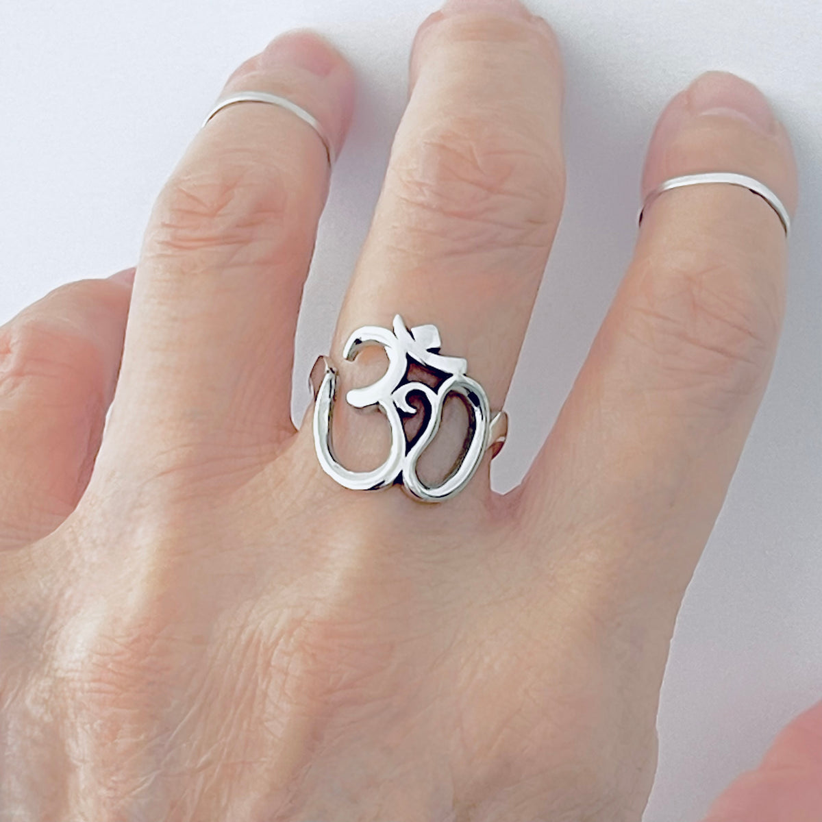 925 Sterling Silver Large OM Sign Ring | Bold Yoga Meditation Statement Silver Rings