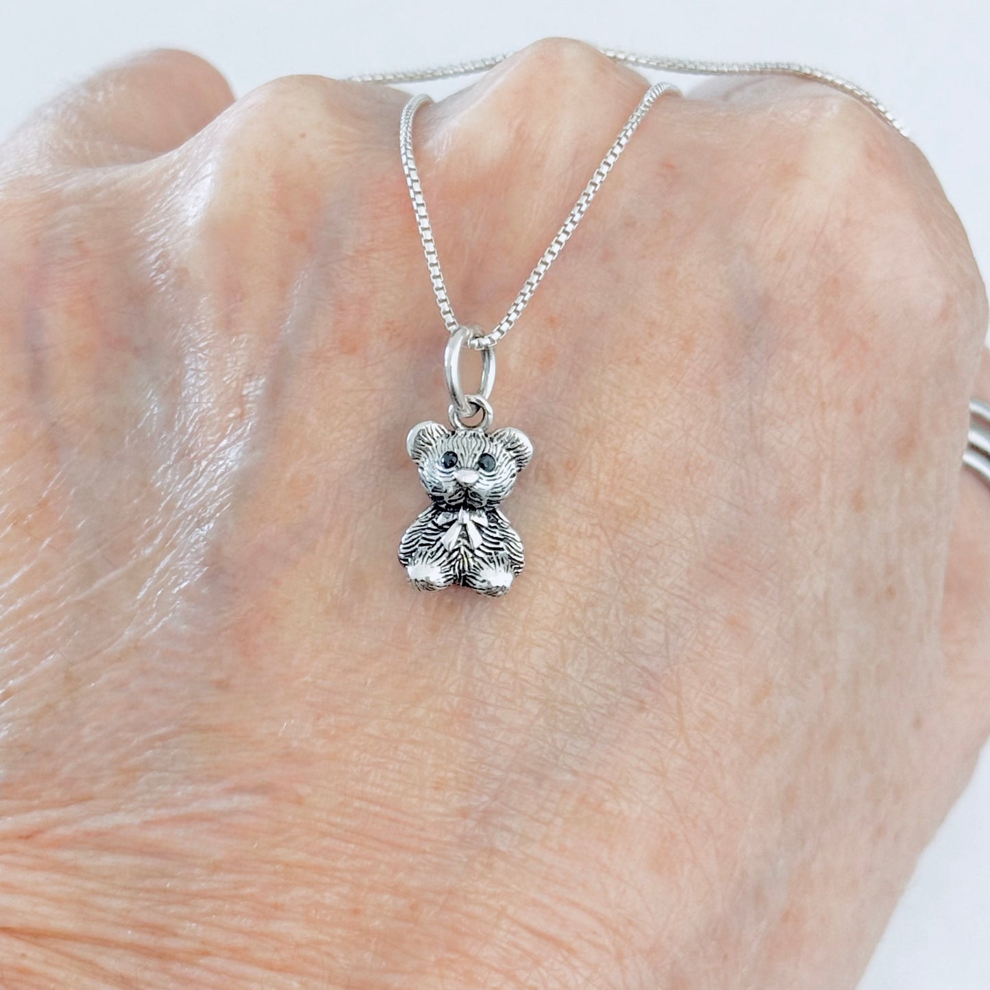 Sterling Silver Small Teddy Bear Necklace, Silver Chain, Stuffed Animal Jewelry