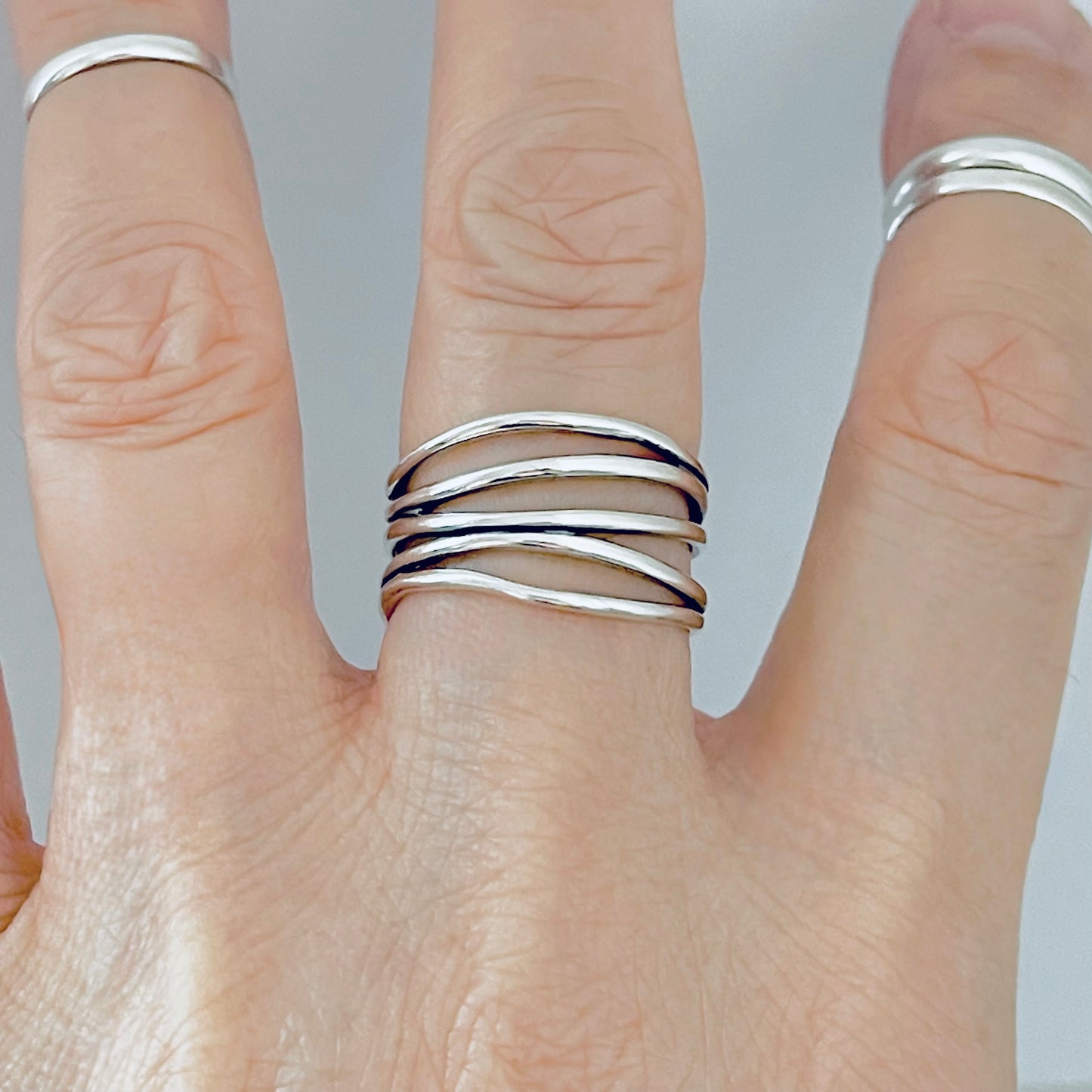 Sterling Silver Multiple Bands Wraparound Ring, Statement Boho Jewelry
