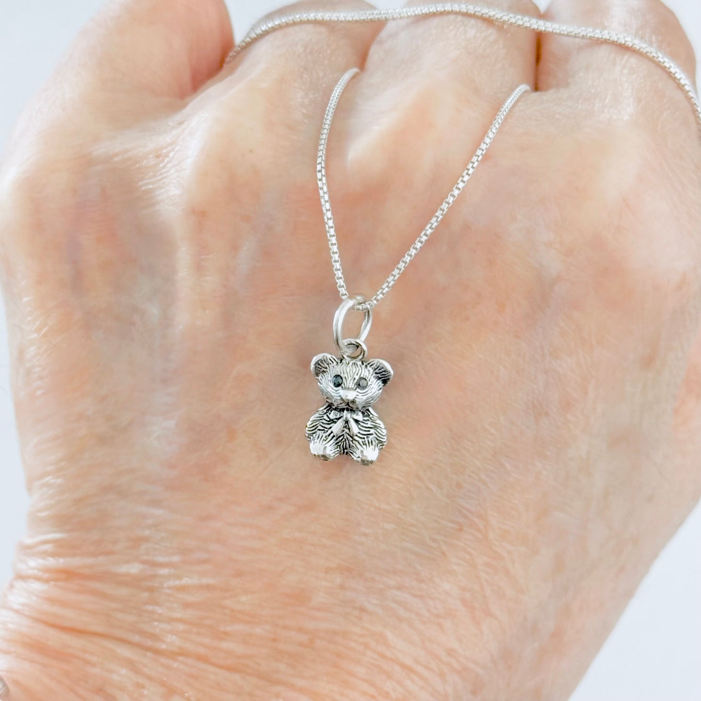 Sterling Silver Small Teddy Bear Necklace, Silver Chain, Stuffed Animal Jewelry
