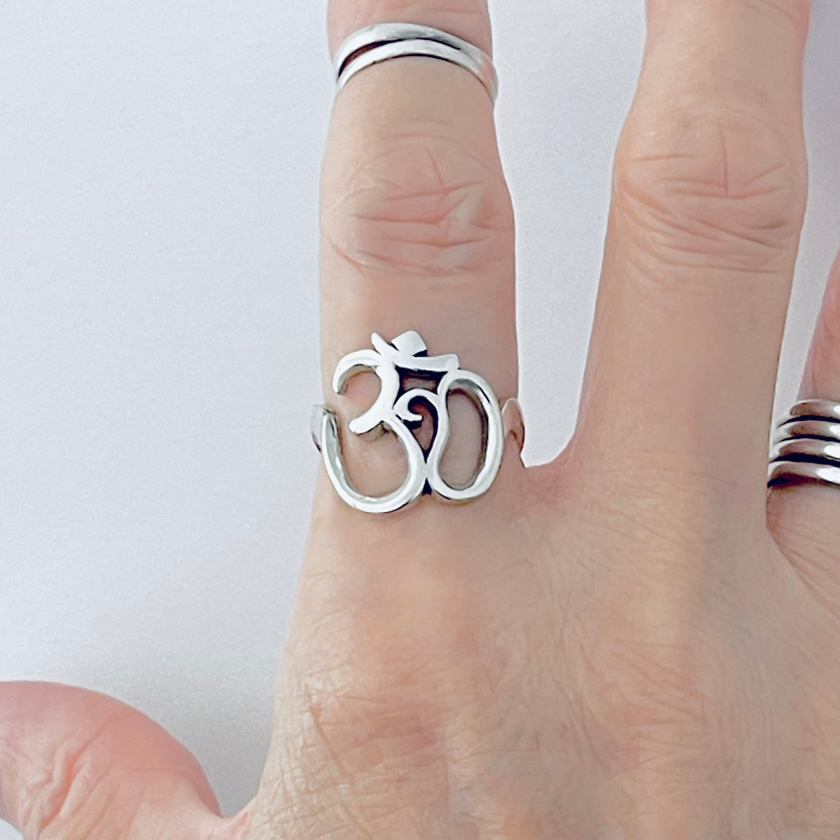 925 Sterling Silver Large OM Sign Ring | Bold Yoga Meditation Statement Silver Rings