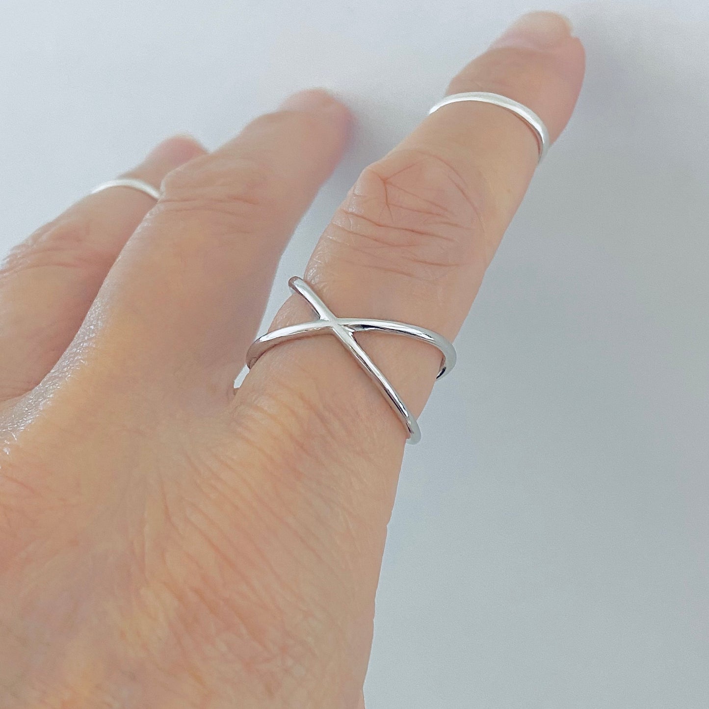 Sterling Silver Crisscross Ring – Geometric X Band Silver Rings