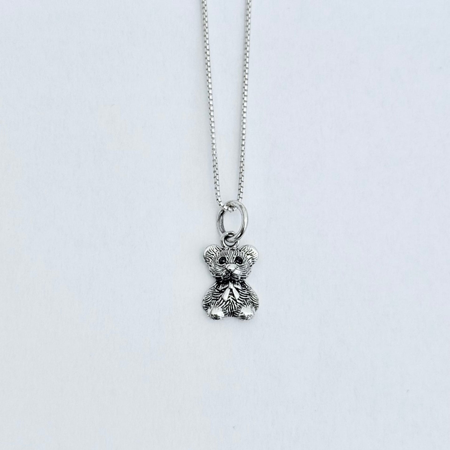 Sterling Silver Small Teddy Bear Necklace, Silver Chain, Stuffed Animal Jewelry