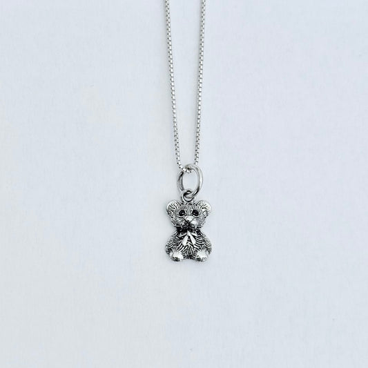Sterling Silver Small Teddy Bear Necklace with CZ Eyes, Silver Chain, Stuffed Animal Jewelry
