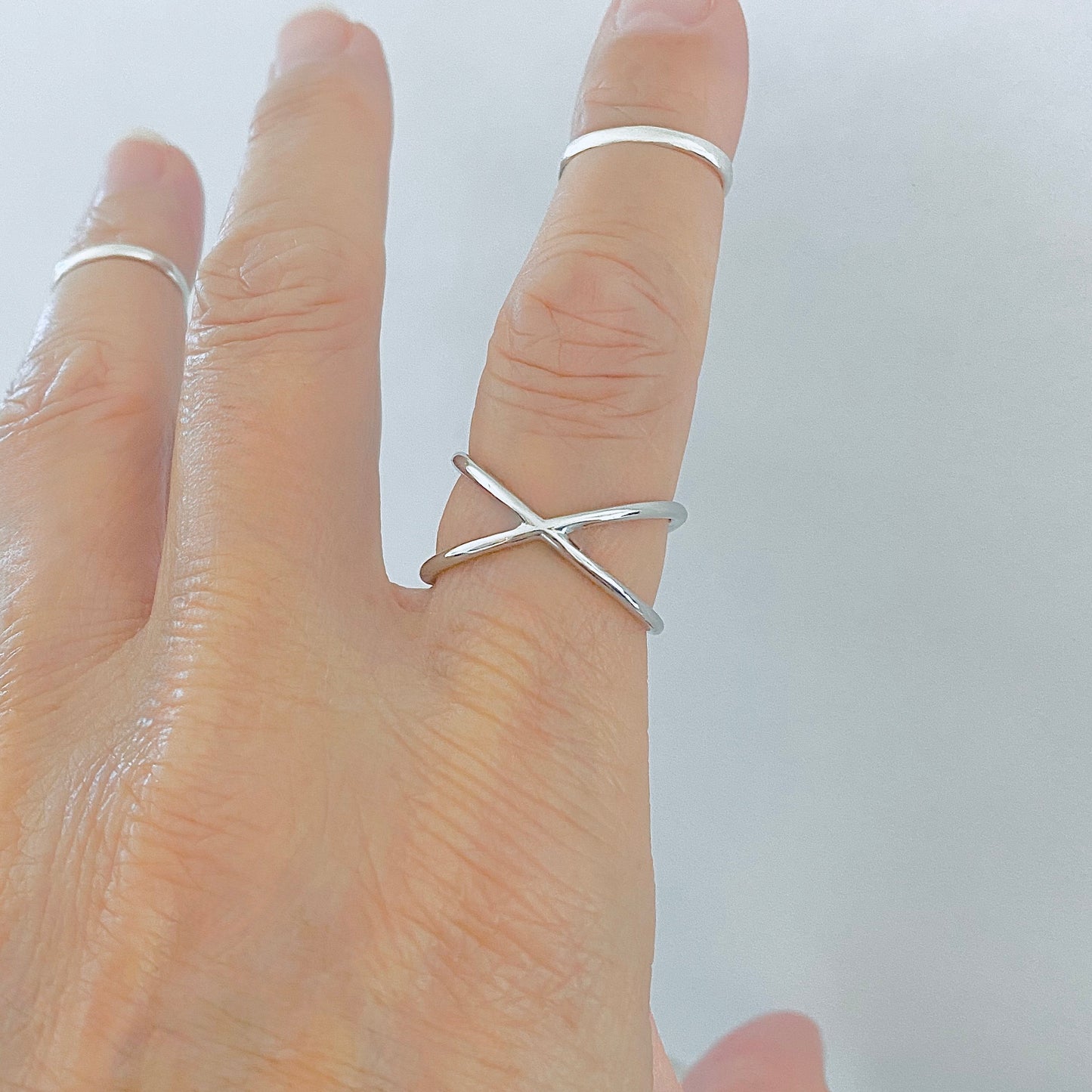 Sterling Silver Crisscross Ring – Geometric X Band Silver Rings