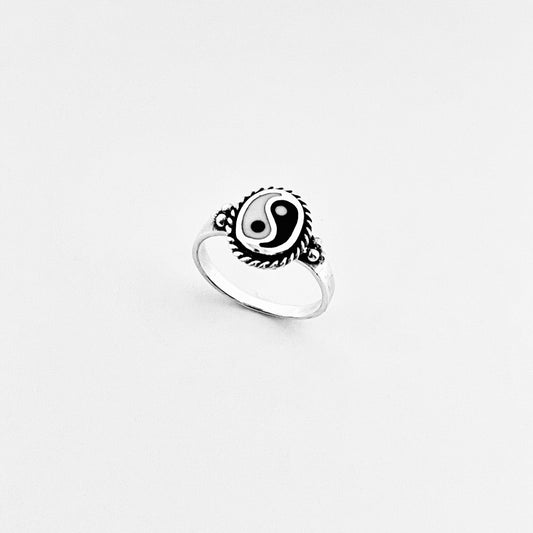 Sterling Silver Oval Yin Yang Ring with Braid and Dots, Yoga Ring, Silver Rings, Balance of Life