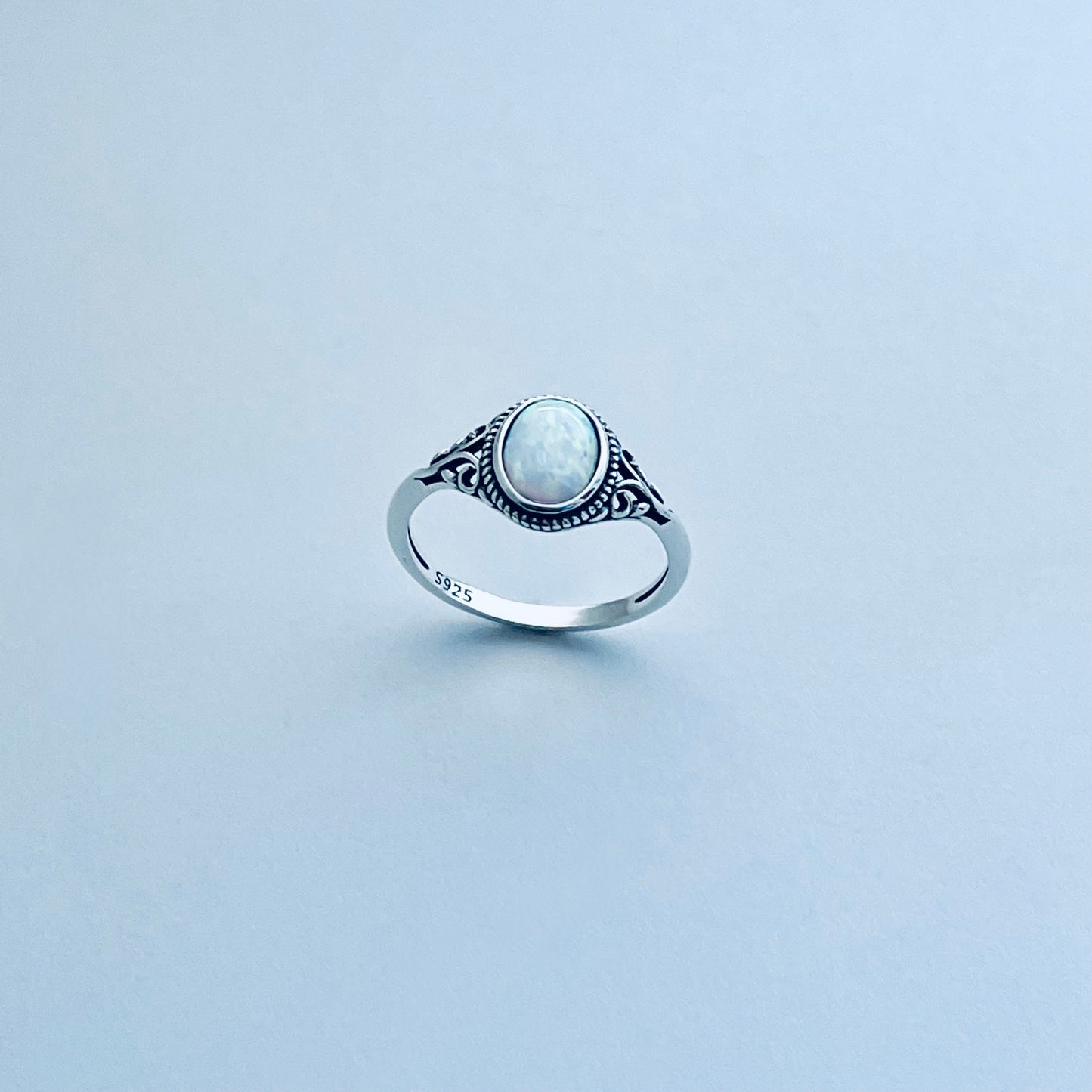 925 Sterling Silver White Lab Opal Swirl Ring | October Birthstone Silver Rings