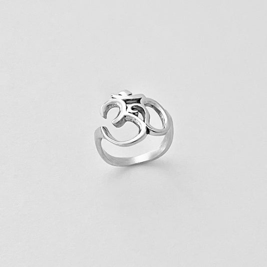 925 Sterling Silver Large OM Sign Ring | Bold Yoga Meditation Statement Silver Rings