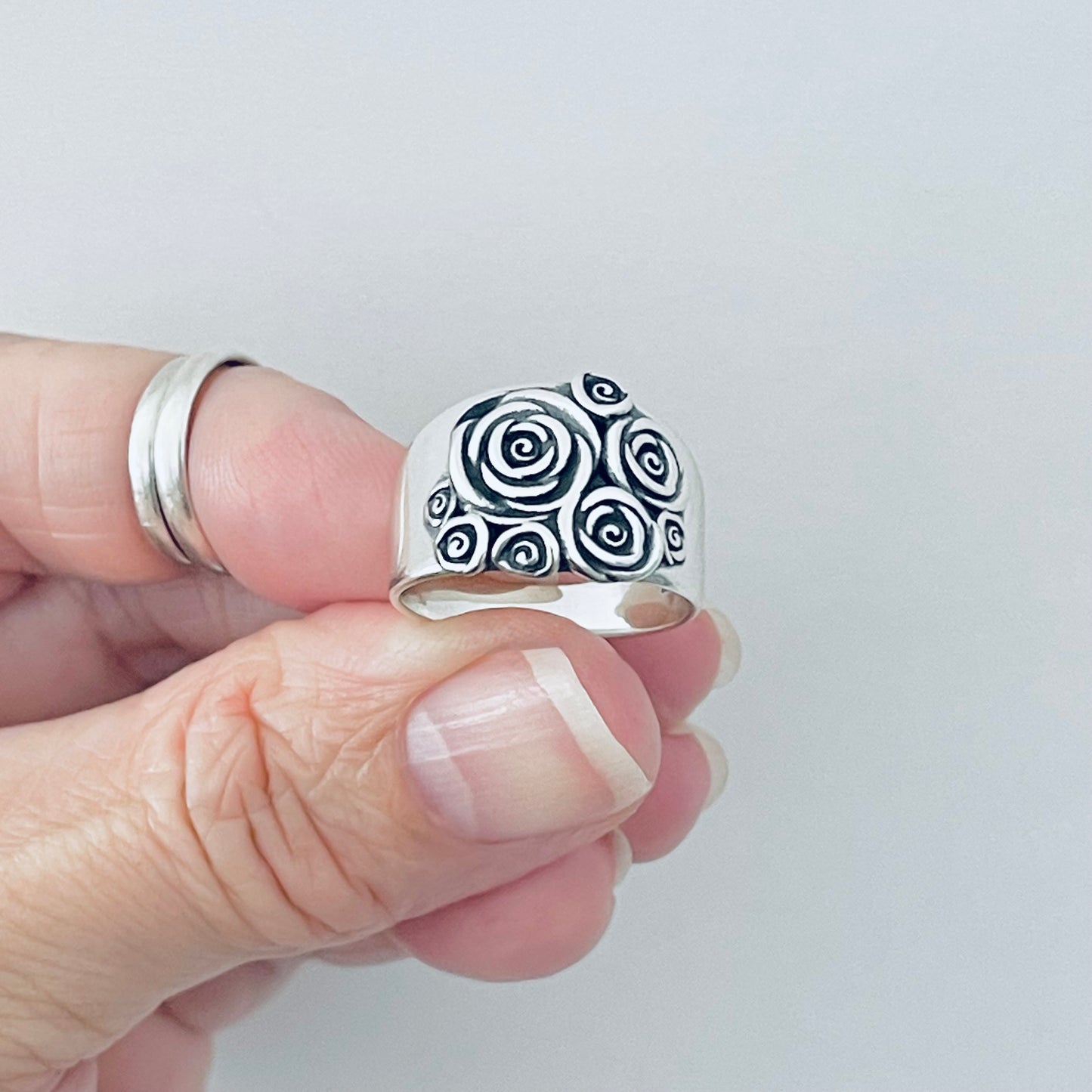 Sterling Silver Bouquet of Roses Ring, Silver Rings, Love Rose Flower