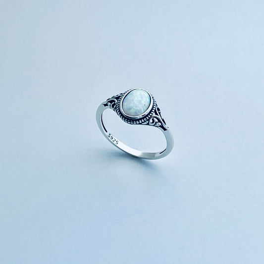 925 Sterling Silver White Lab Opal Swirl Ring | October Birthstone Silver Rings