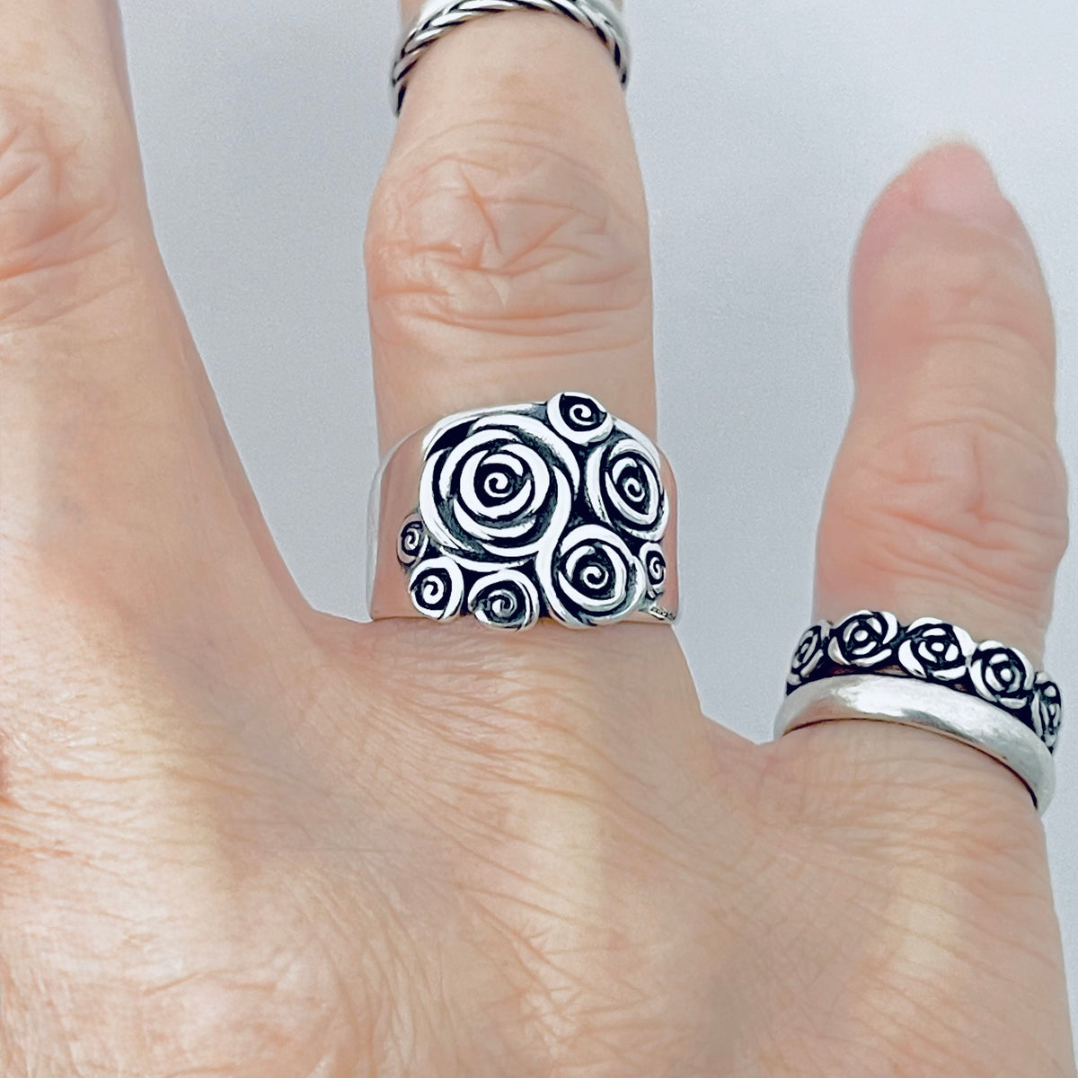 925 Sterling Silver Statement Bouquet of Roses Ring | Love Rose Flower Silver Rings
