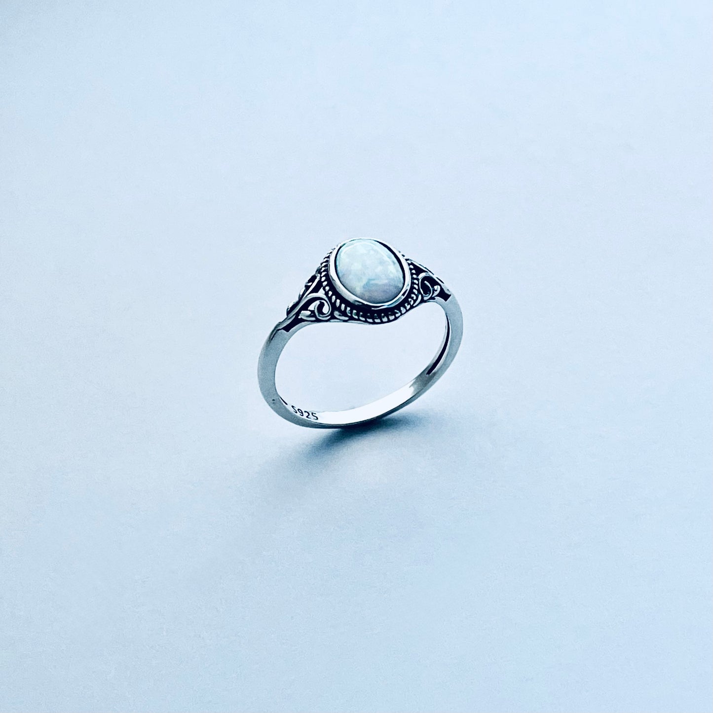 925 Sterling Silver White Lab Opal Swirl Ring | October Birthstone Silver Rings
